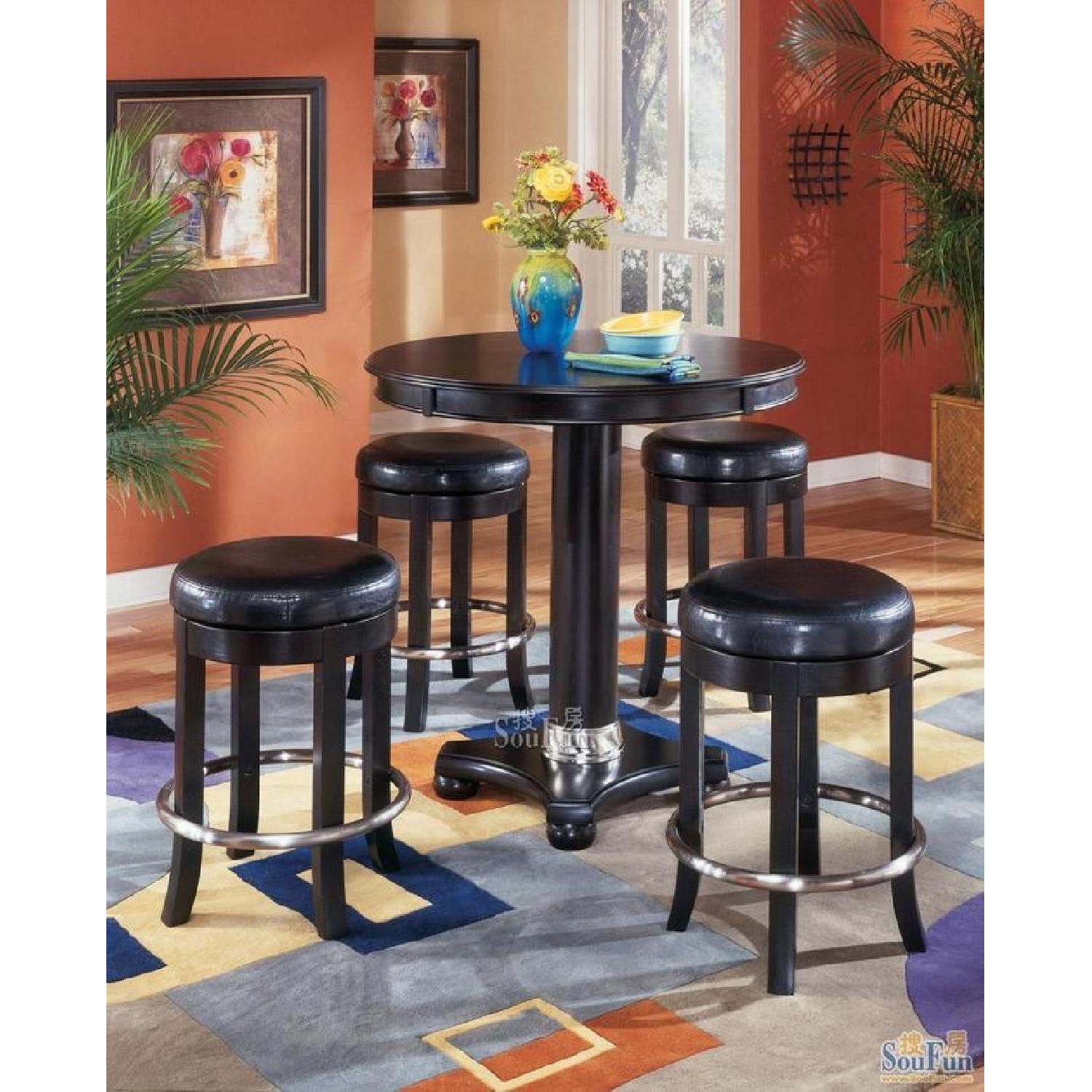 Ashley Round Table w/ 4 Upholstered Swivel Bar Stools - image-4