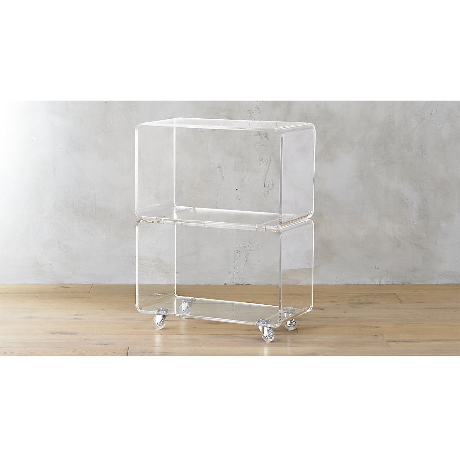CB2 Acrylic 2 Shelf Rolling Cart AptDeco