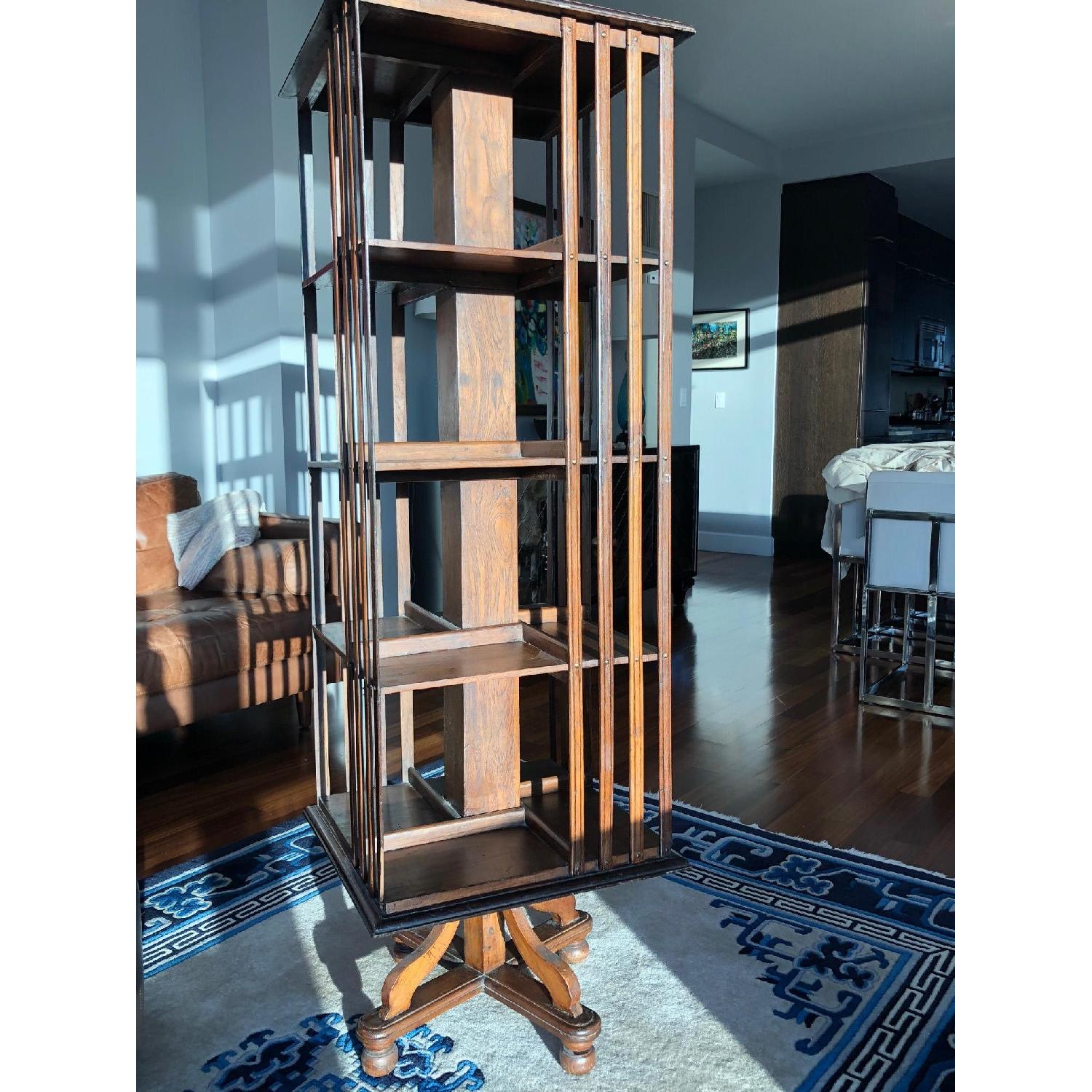 Antique Teak Revolving Bookcase AptDeco