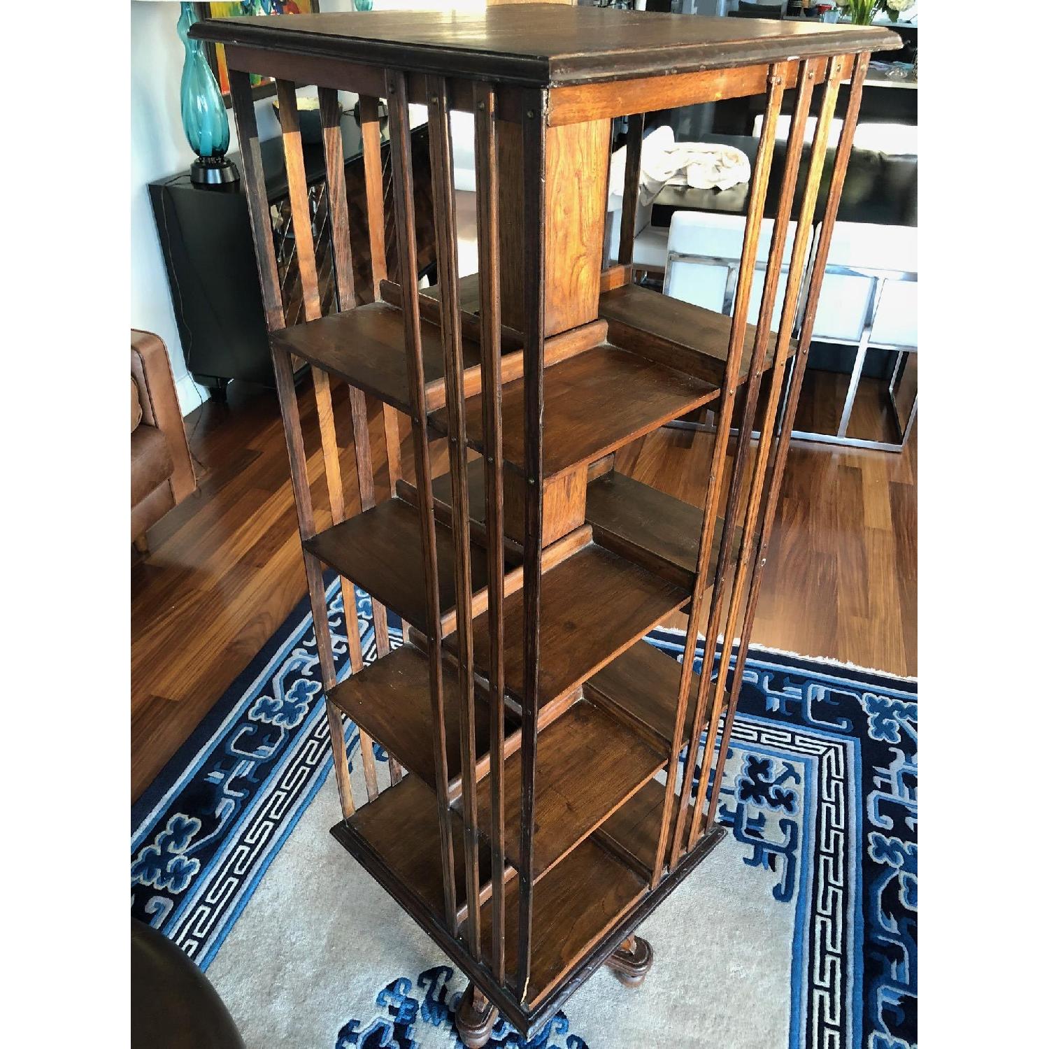 Antique Teak Revolving Bookcase AptDeco