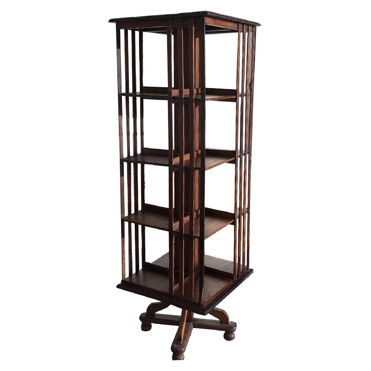 Antique Teak Revolving Bookcase AptDeco