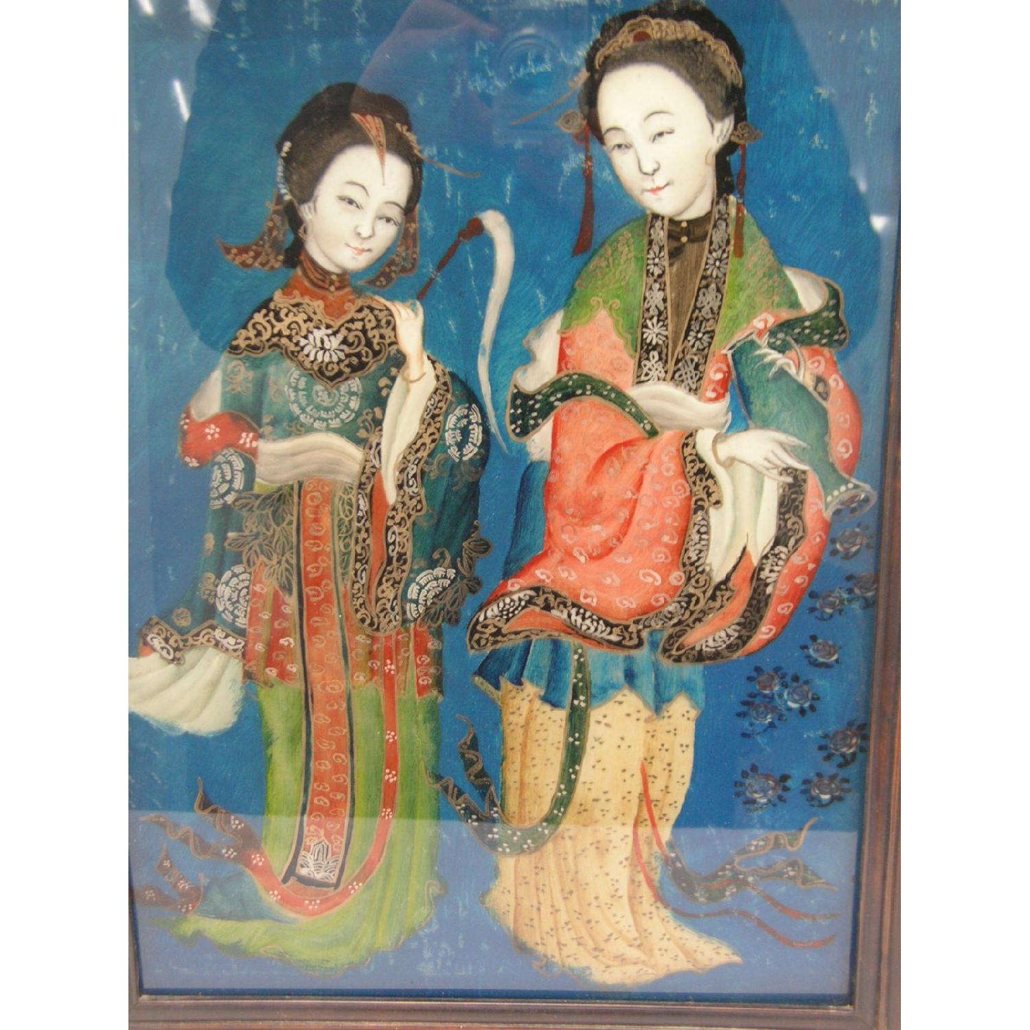 Antique Chinese Reverse Glass Paintings of Beauties - image-1