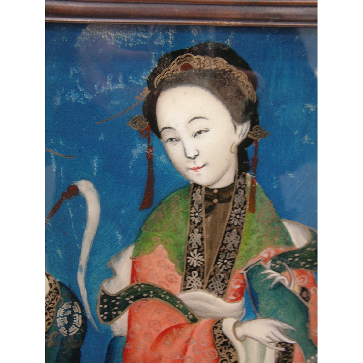 Antique Chinese Reverse Glass Paintings of Beauties - image-3