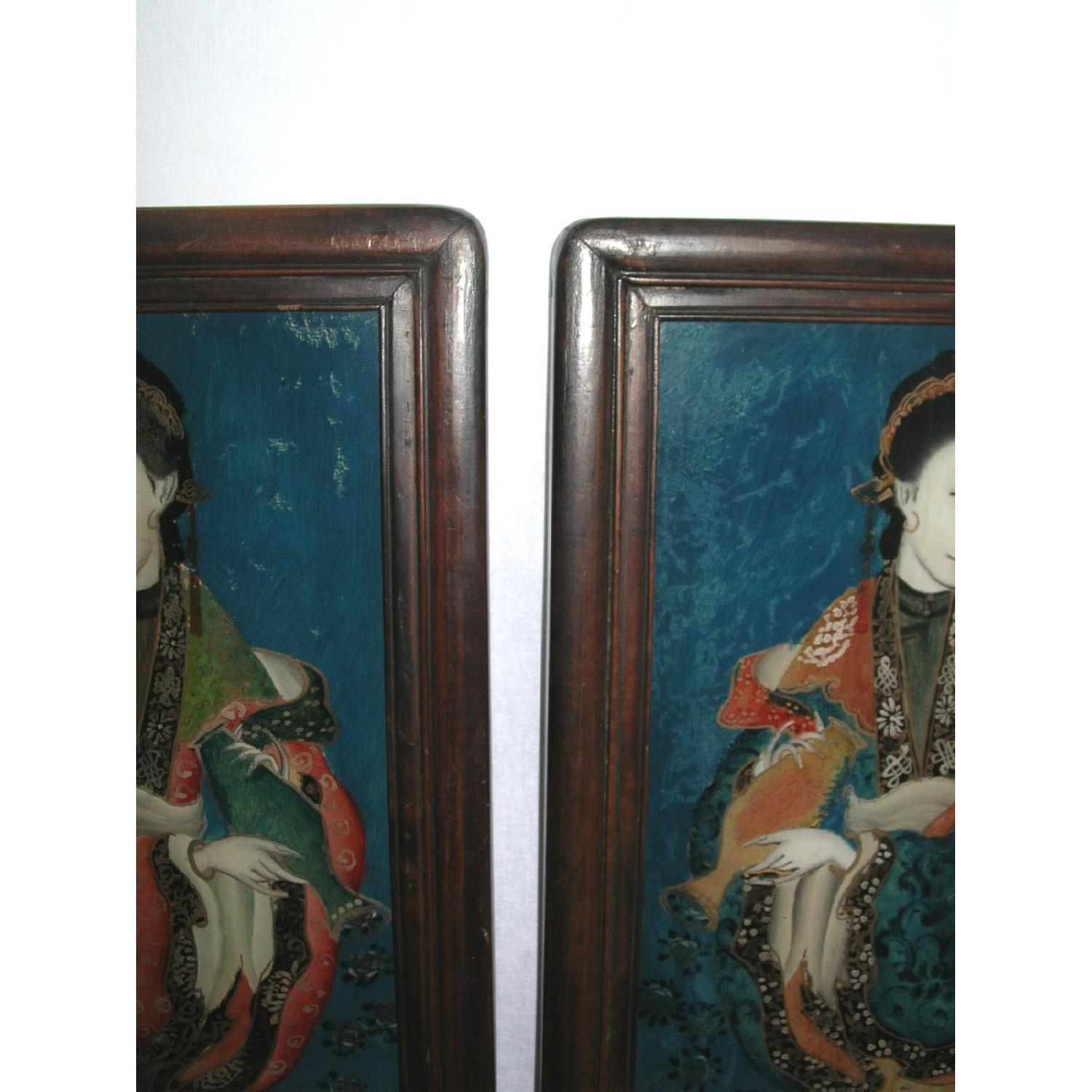 Antique Chinese Reverse Glass Paintings of Beauties - image-6
