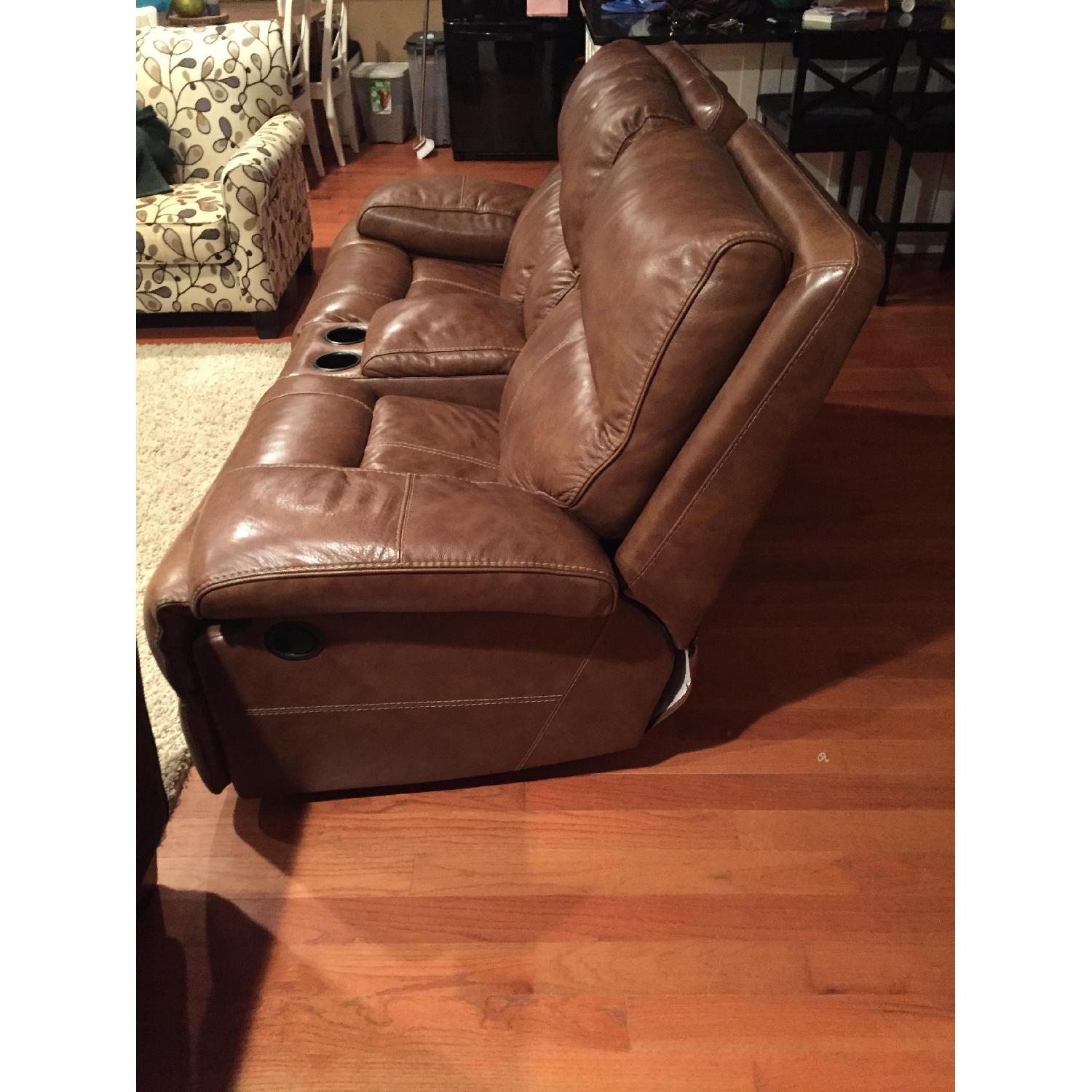 Ashley's Lensar Reclining Sofa w/ Console in Nutmeg - image-2