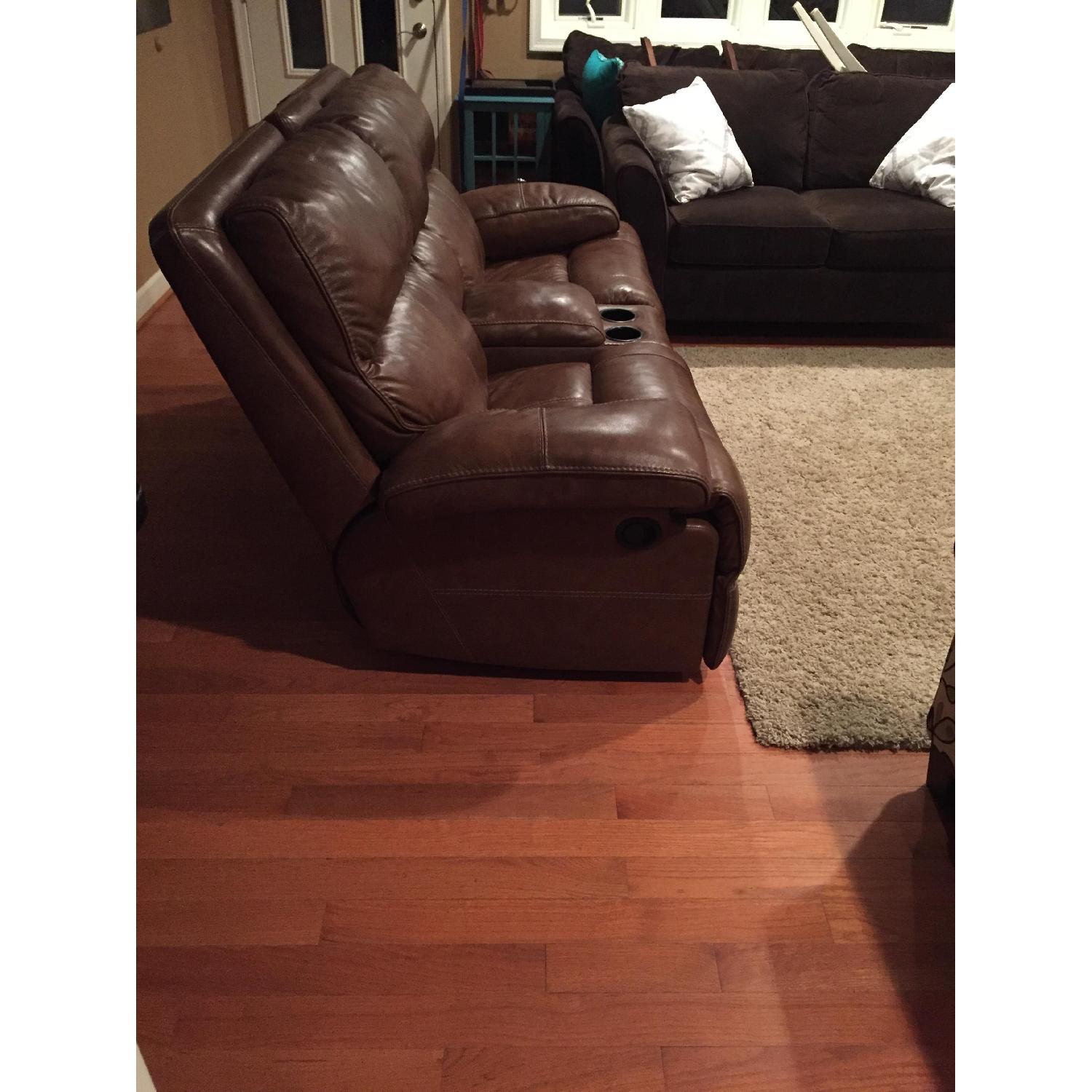 Ashley's Lensar Reclining Sofa w/ Console in Nutmeg - image-3