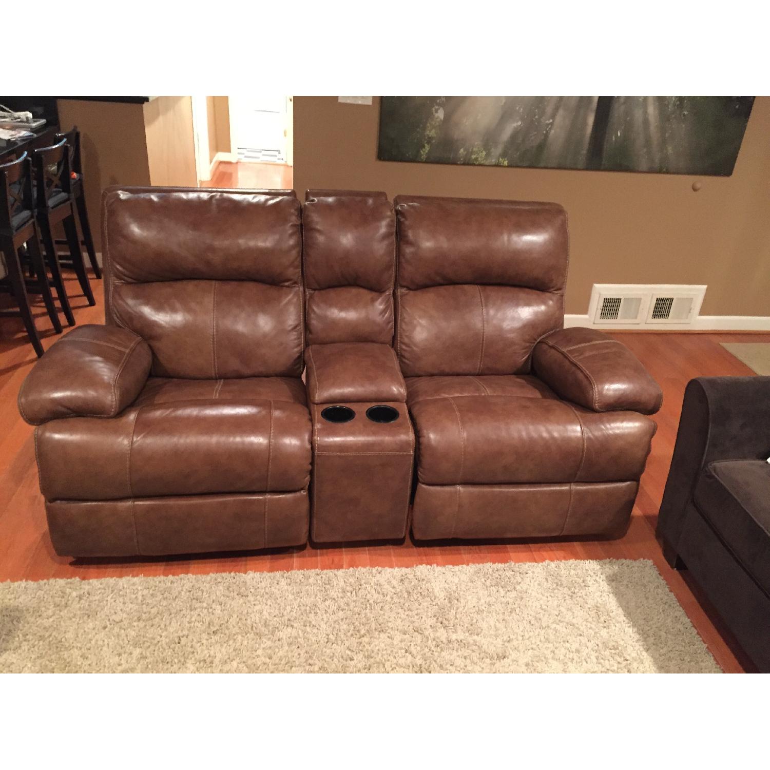 Ashley's Lensar Reclining Sofa w/ Console in Nutmeg - image-5