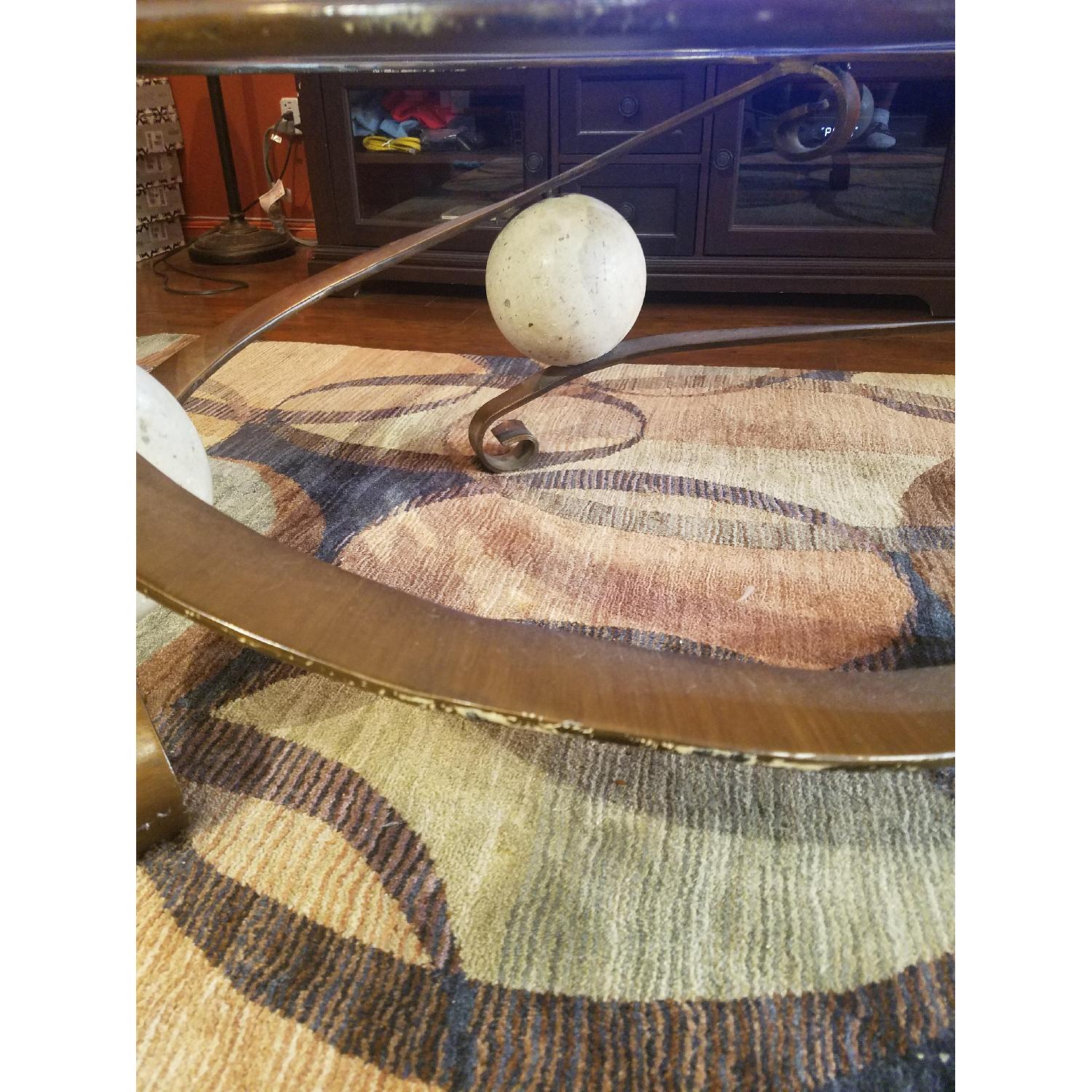 Ashley's Glass Top Coffee Table w/ Iron & Marble Base - image-4