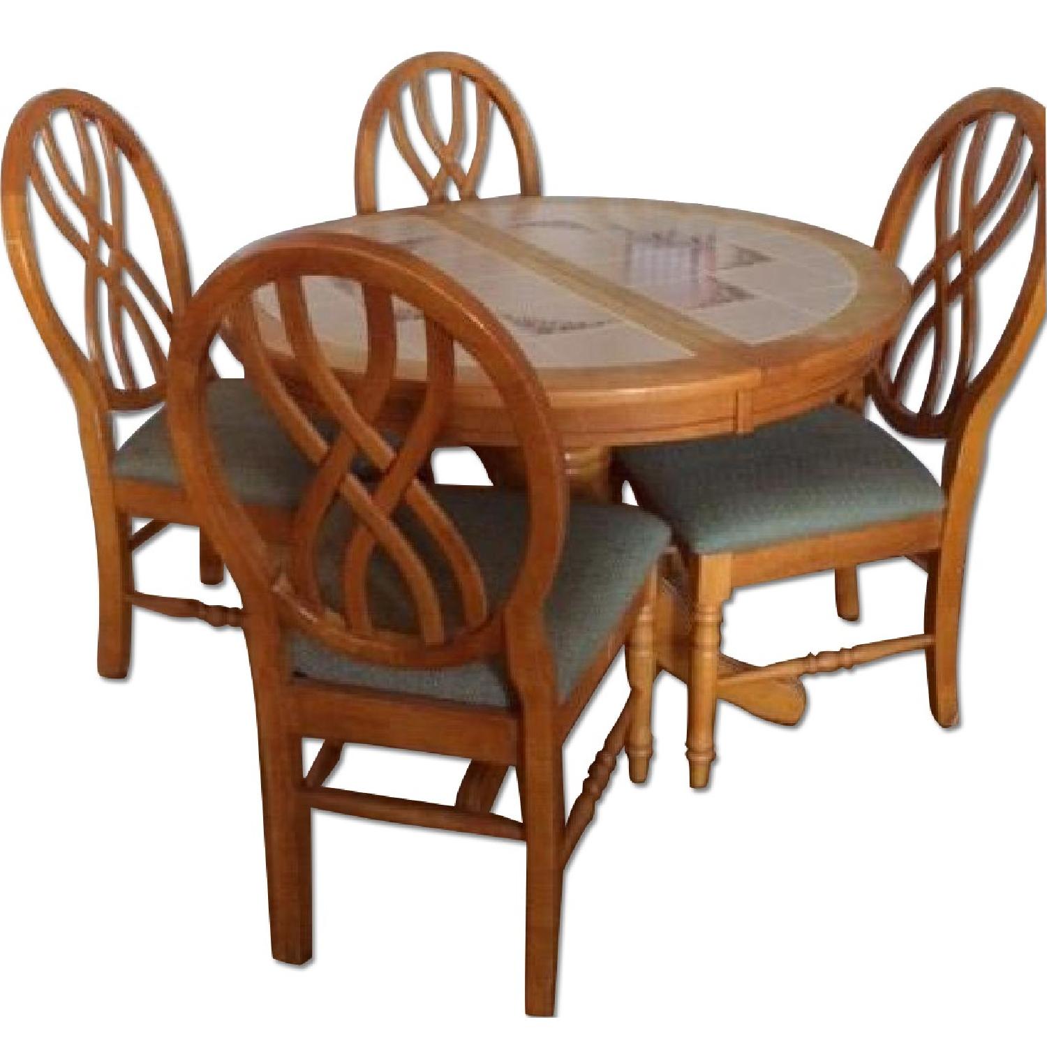 Wooden Tile Top Kitchen Table w/ 4 Fabric Chairs AptDeco