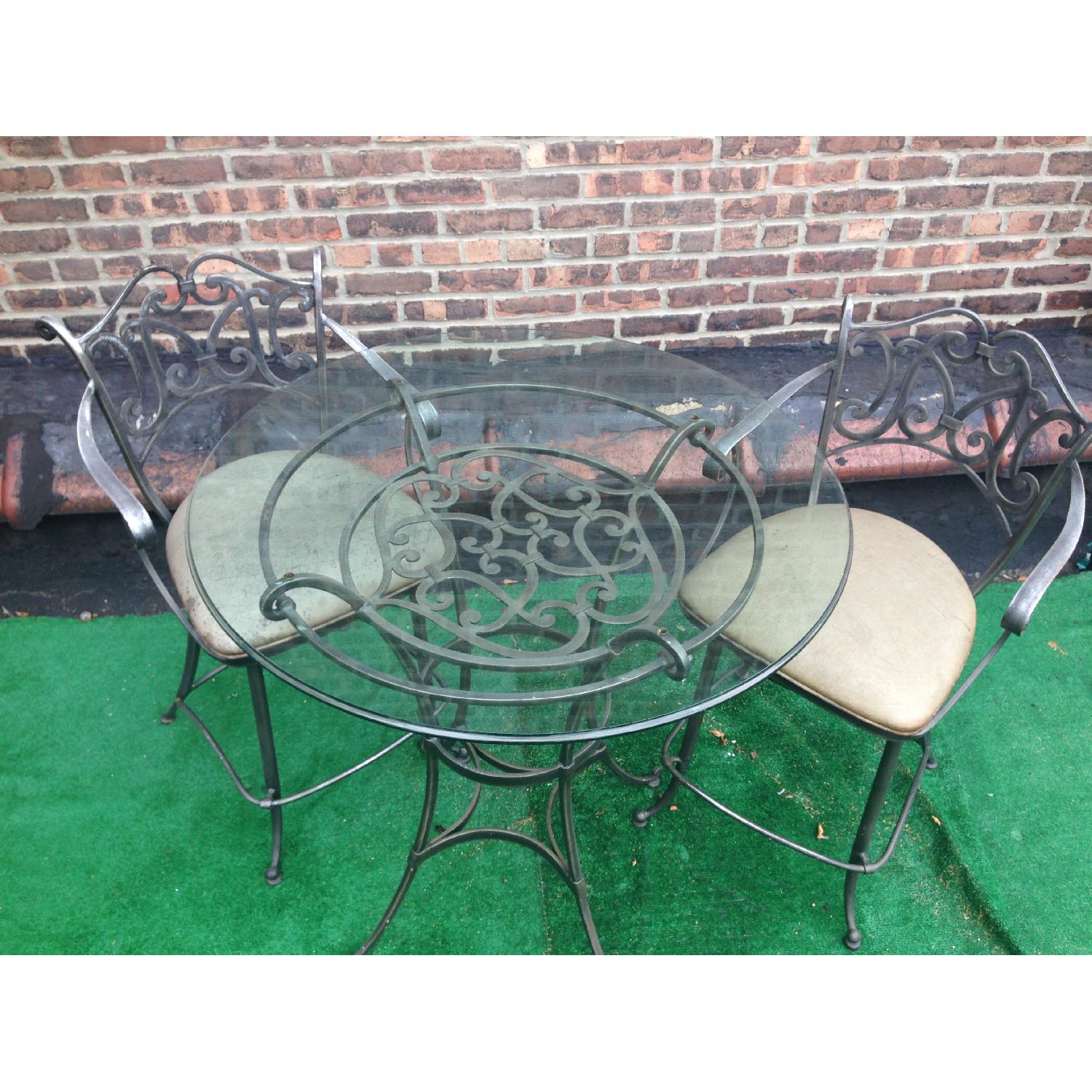 Ethan Allen Bistro Glass table + 2 High Swivel Chairs AptDeco