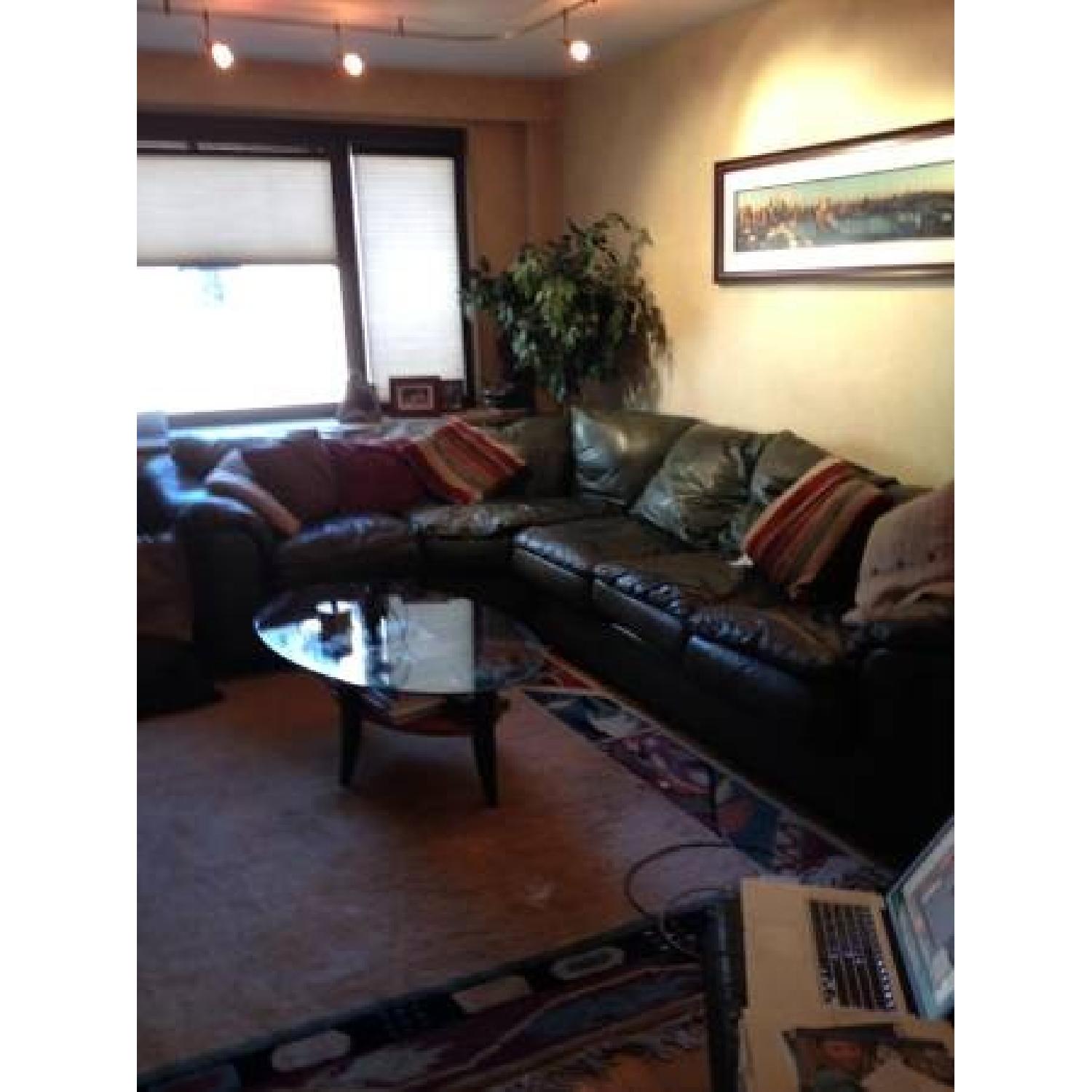 Green Leather Sectional Sleeper Sofa - image-3