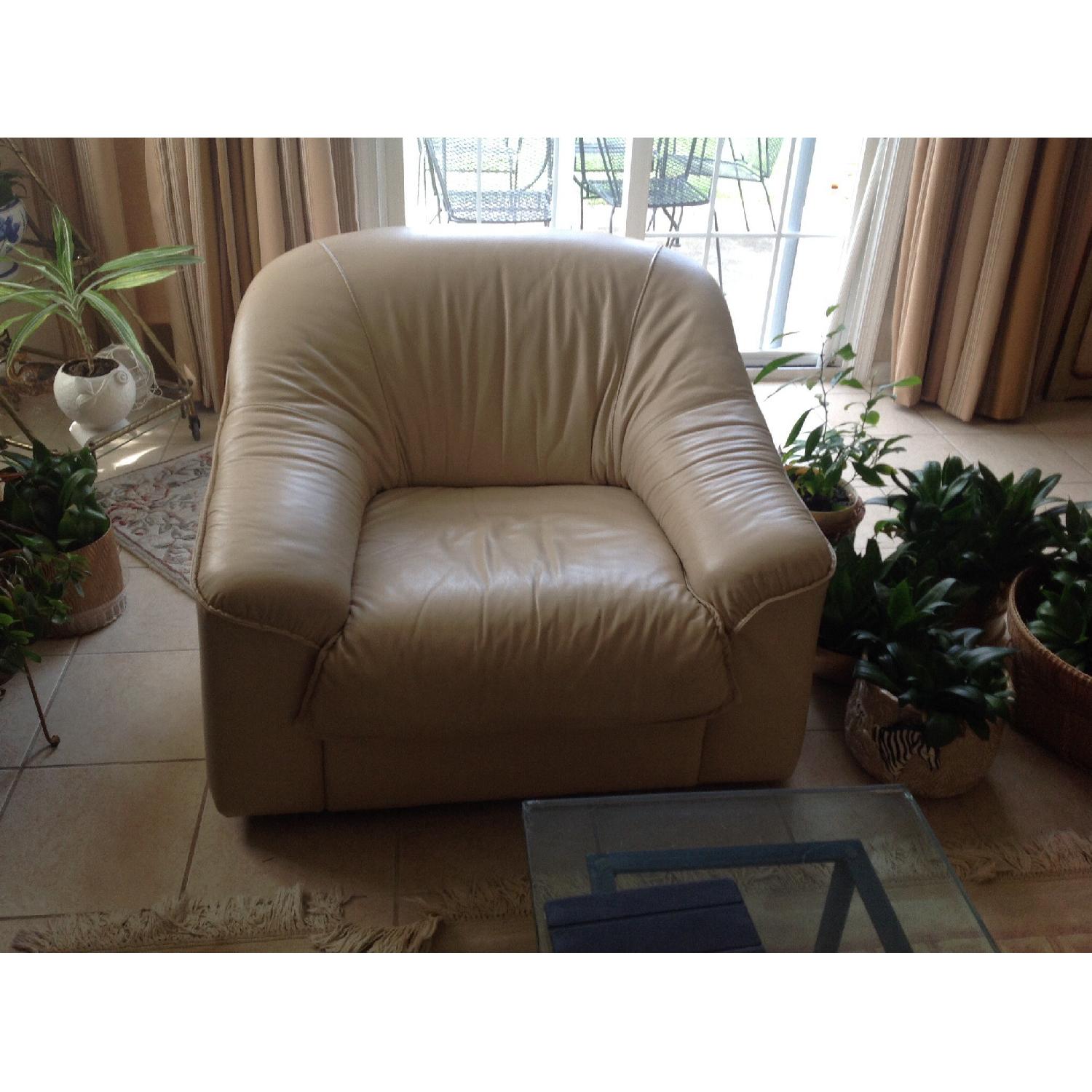 Scandinavian Leather Love Seat and Chair - image-2