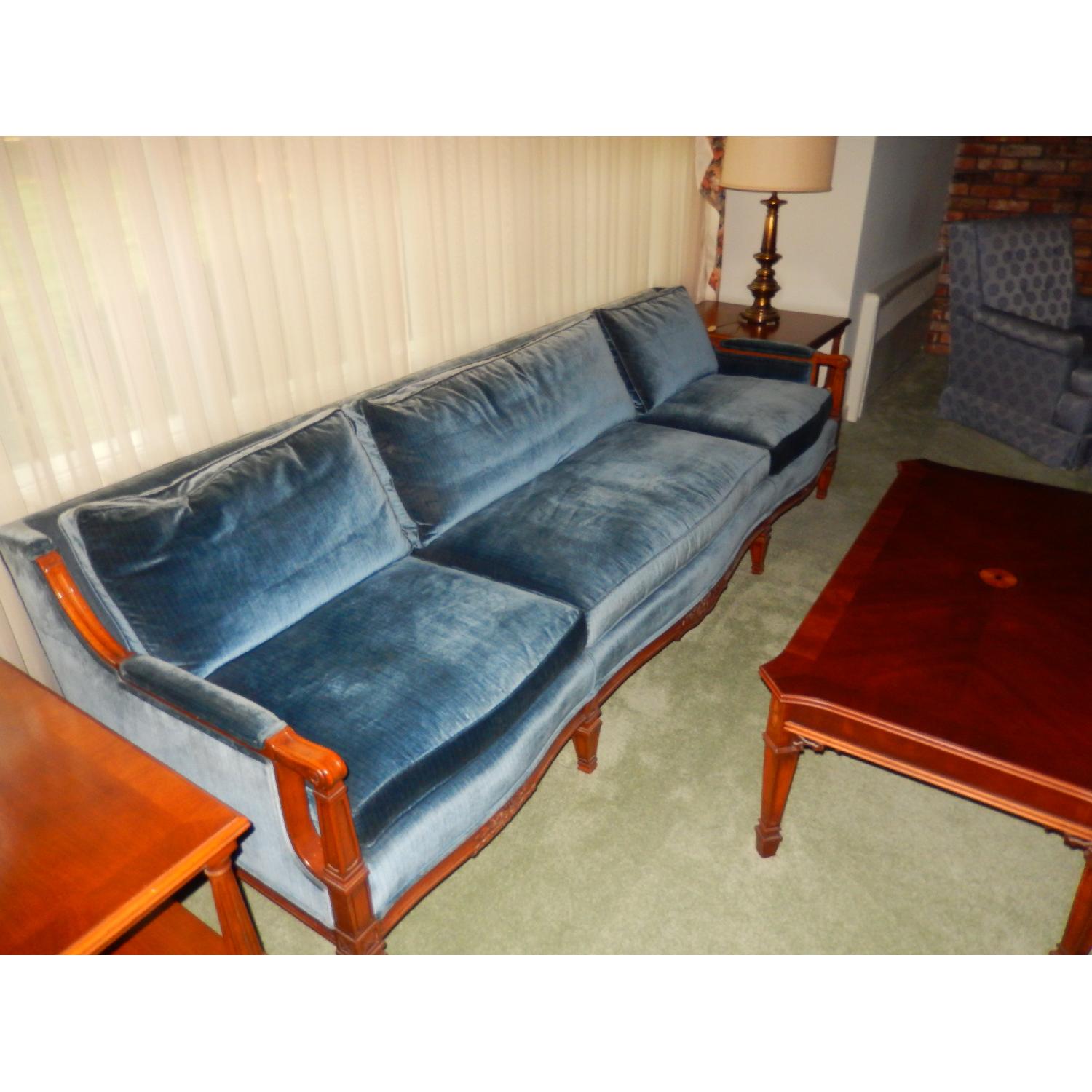 W J Sloan Blue Fabric Velvet Sofa - image-1