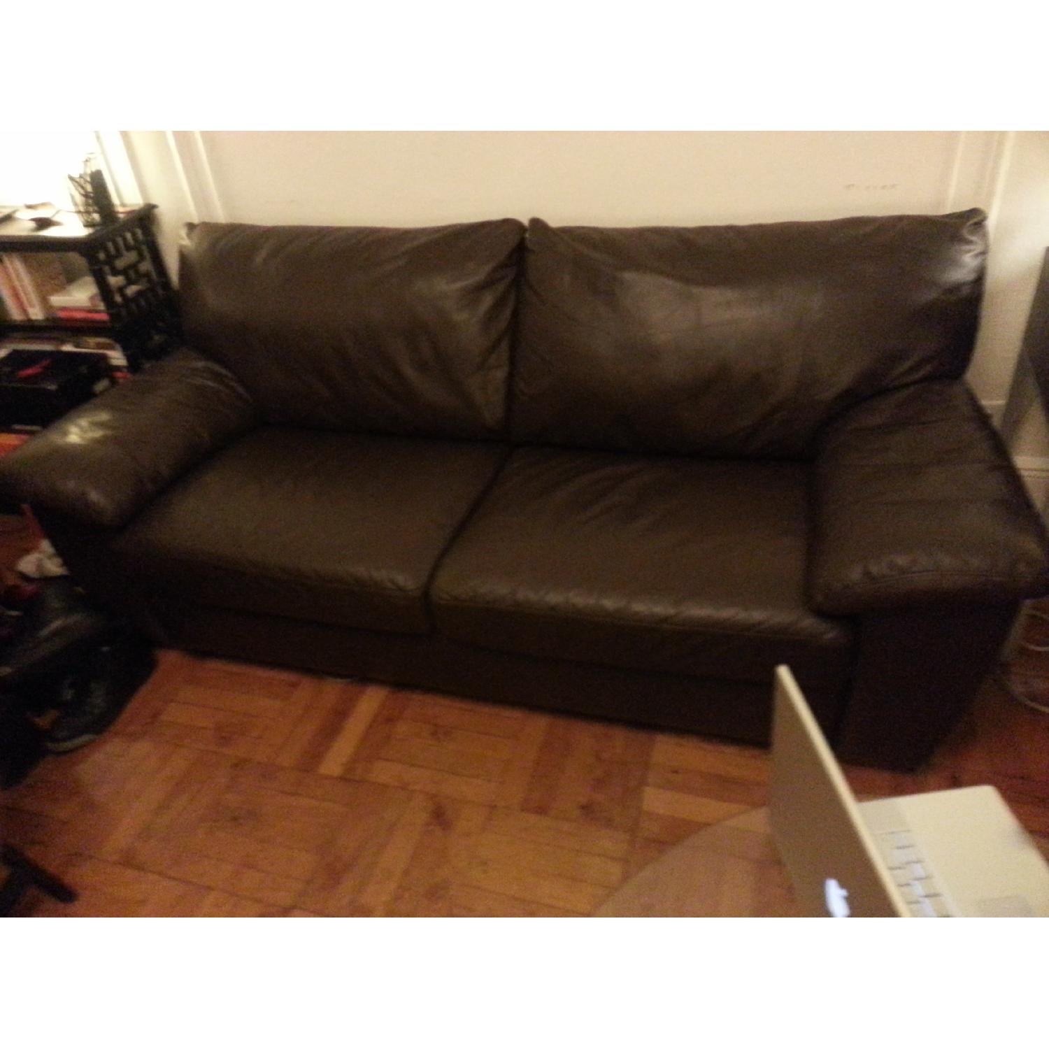 Ikea Vreta Brown Leather Couch - AptDeco