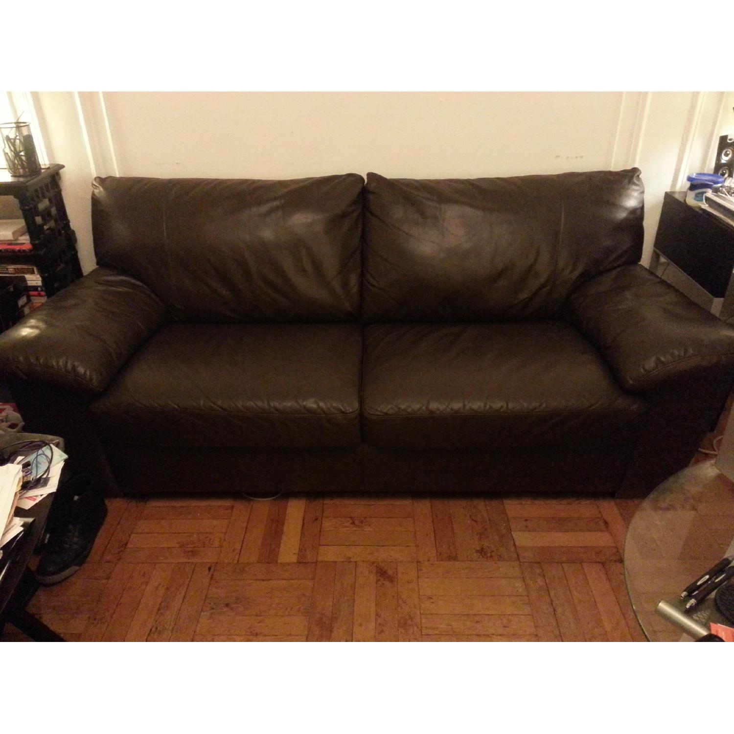 Ikea Vreta Brown Leather Couch - AptDeco