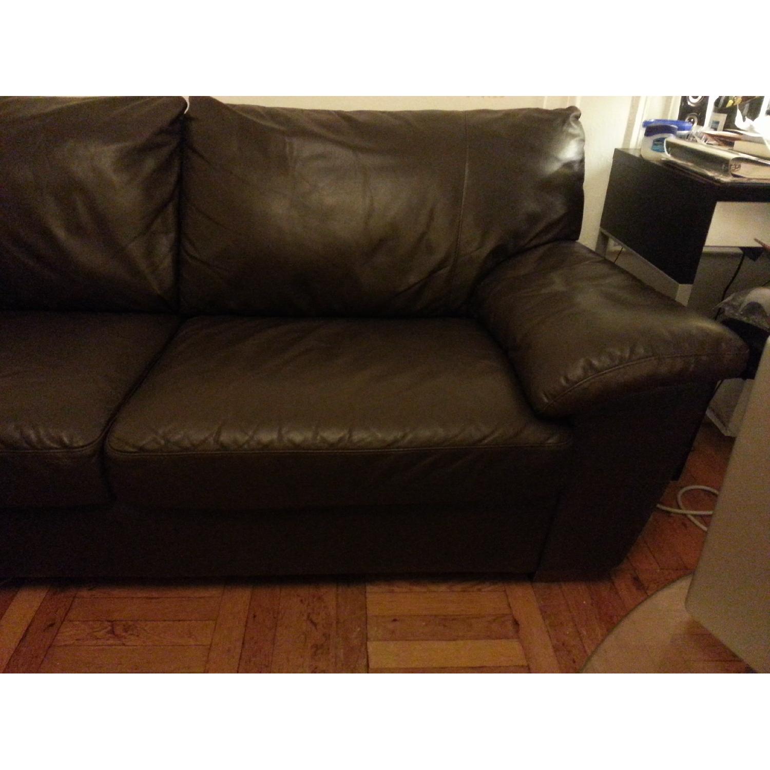 Ikea Vreta Brown Leather Couch - AptDeco