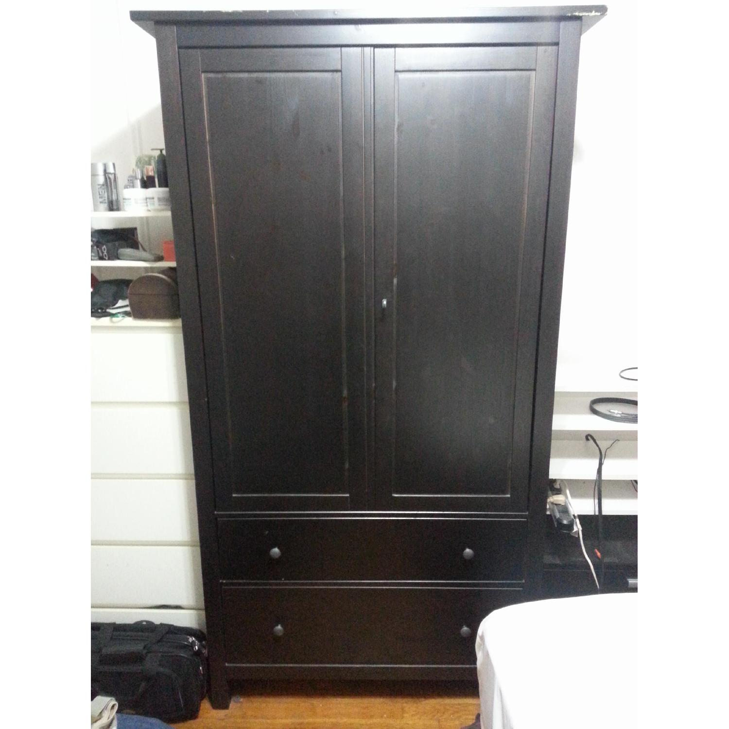 Dark Brown Wardrobe/Armoire w/ 2 Deep Drawers & Lock - image-1
