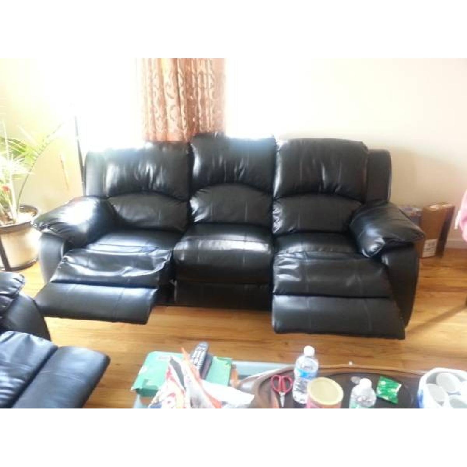 Black Leather 3 Seater Sofa + 2 Seater Sofa - image-2