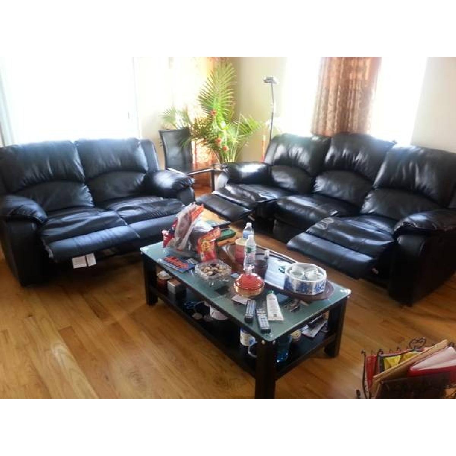 Black Leather 3 Seater Sofa + 2 Seater Sofa - image-5