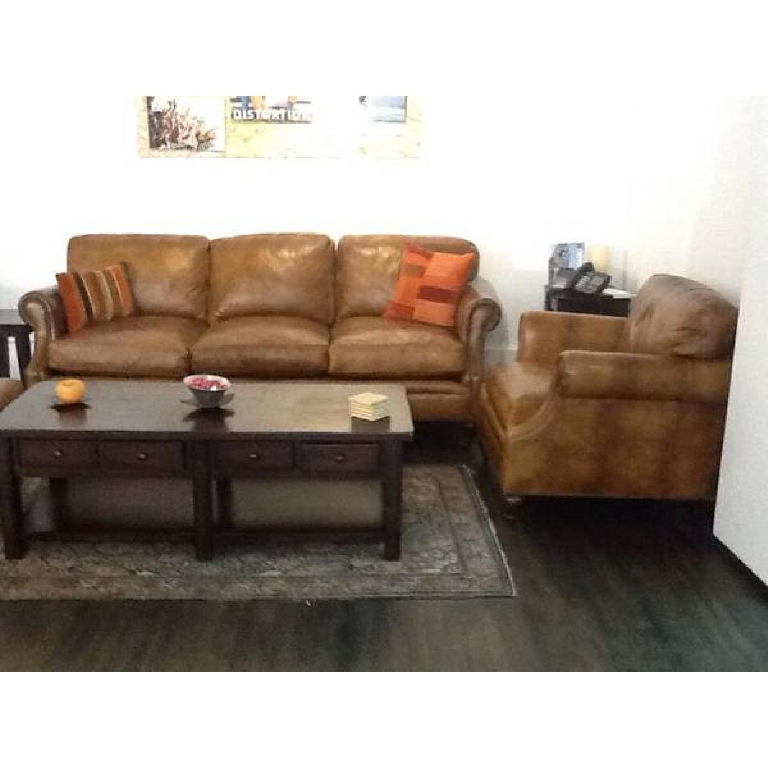 Bernhardt Leather Sofa + Chair & Footrest - image-4