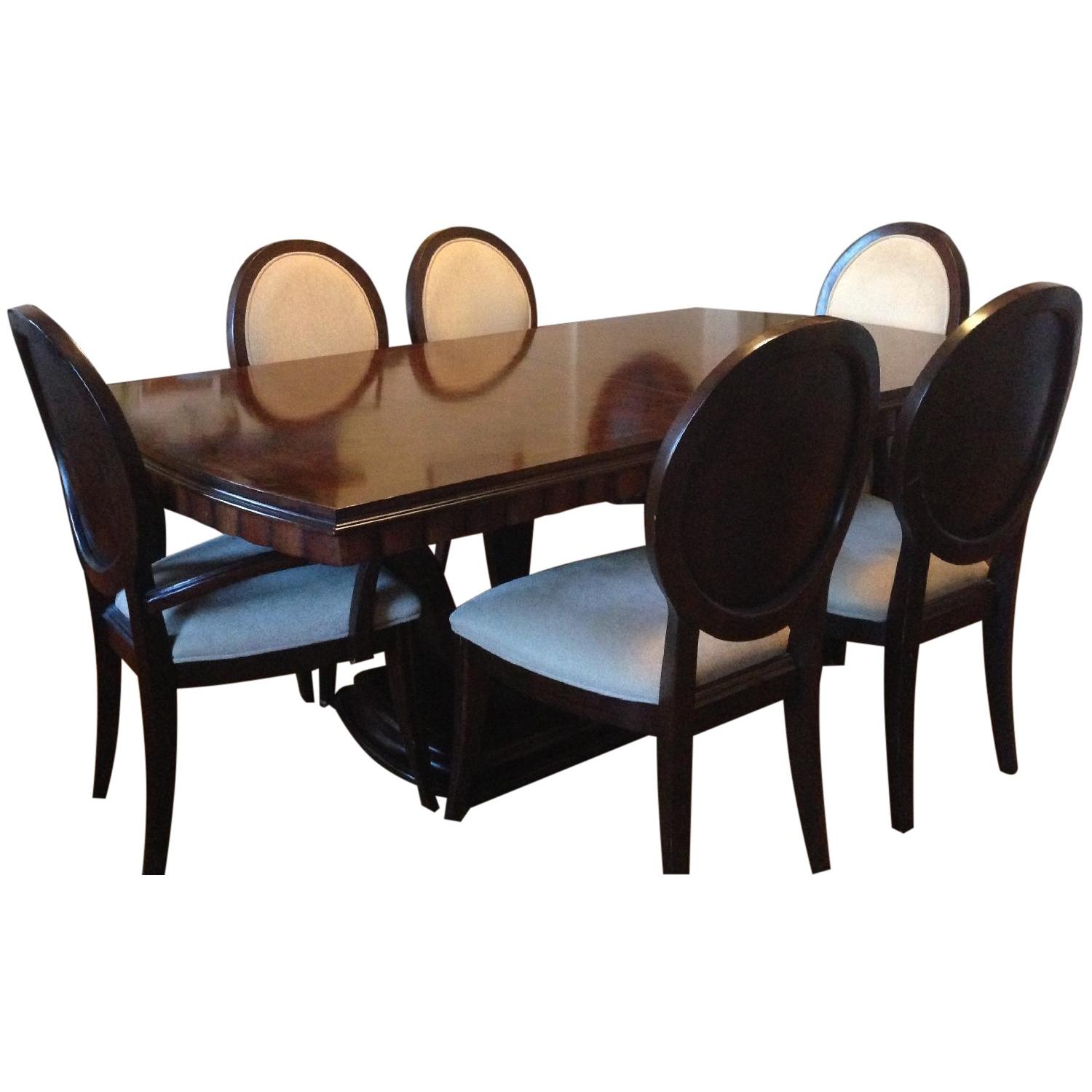High End Solid Wood Dining Table w/ 6 Chairs - AptDeco