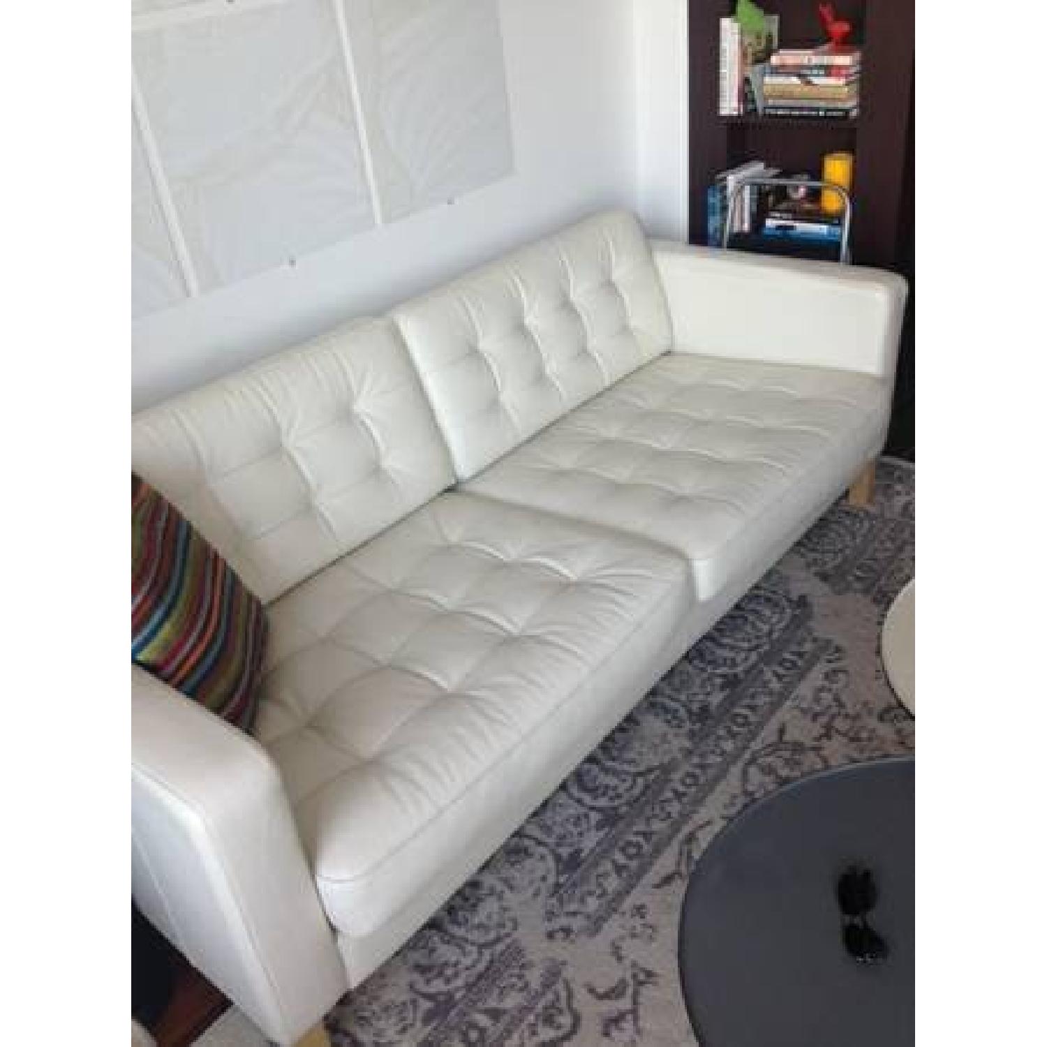 Ikea White Leather Sofa + Chair w/ Ottoman - image-1