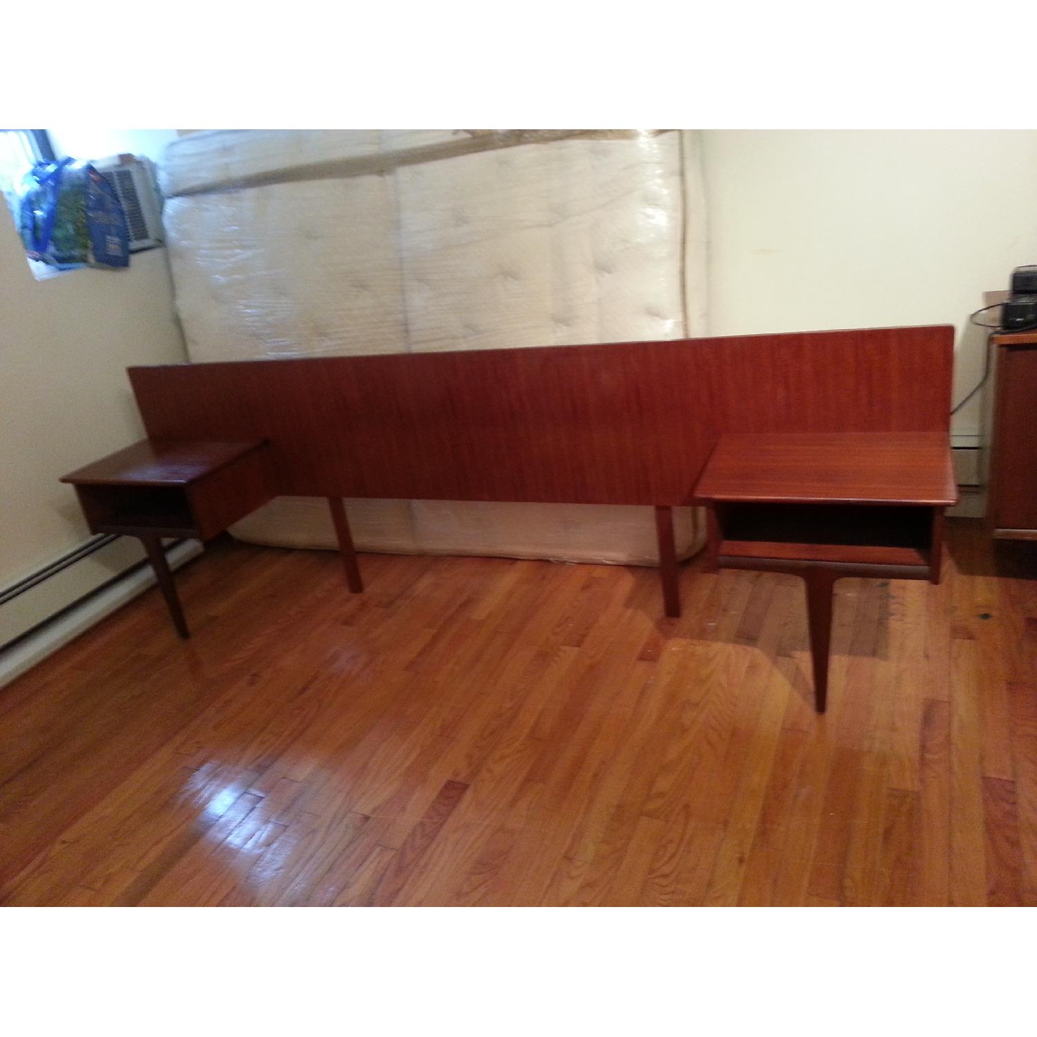 Teak MidCentury Modern FullSized Headboard w/ Floating Nightstands