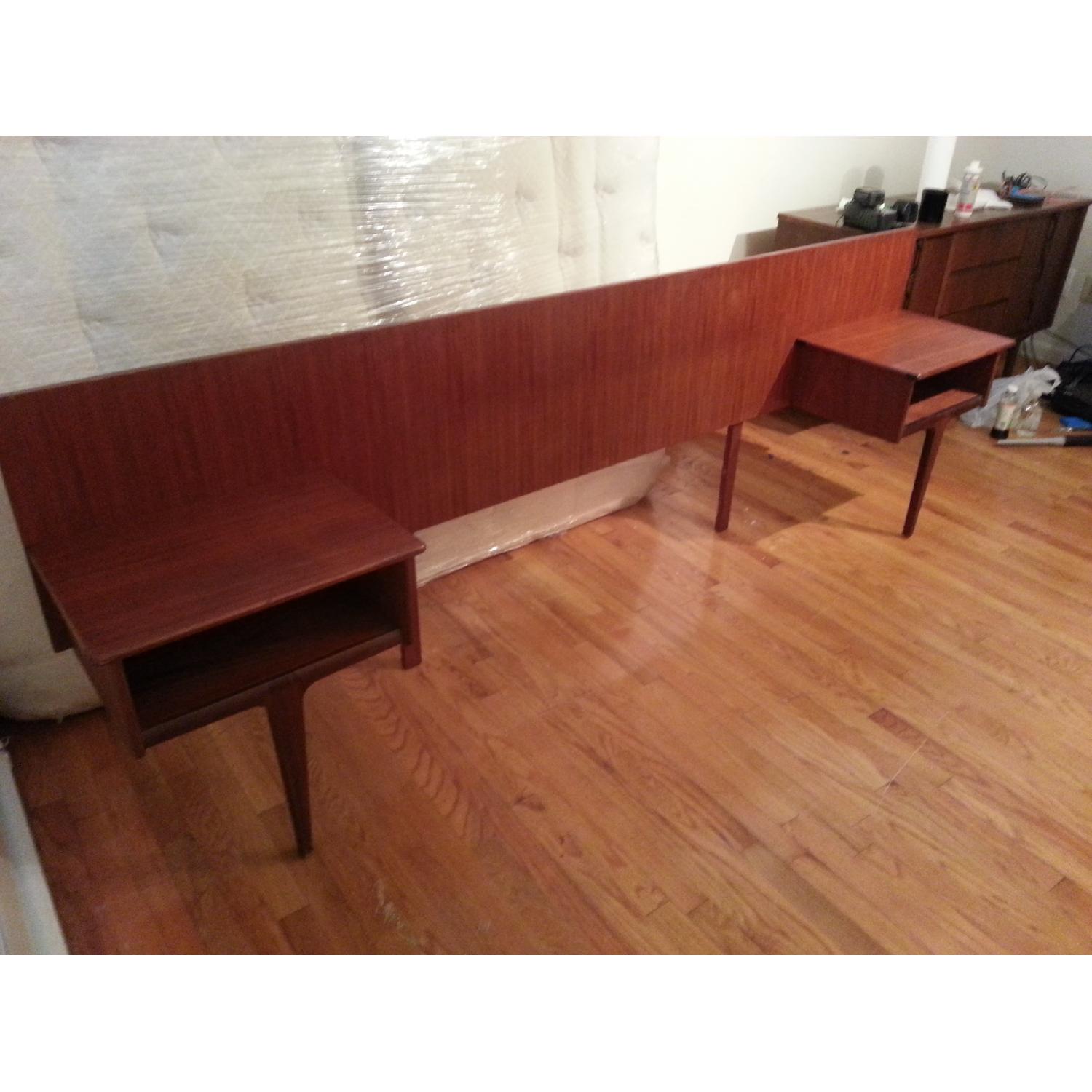 Teak MidCentury Modern FullSized Headboard w/ Floating Nightstands