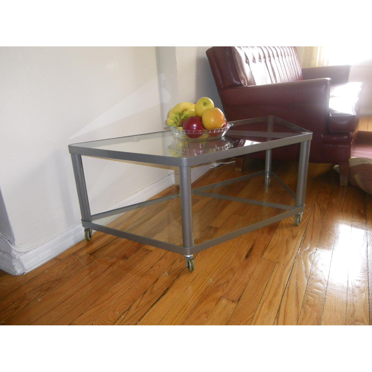 Ikea Glass Table w/ Wheels - image-4