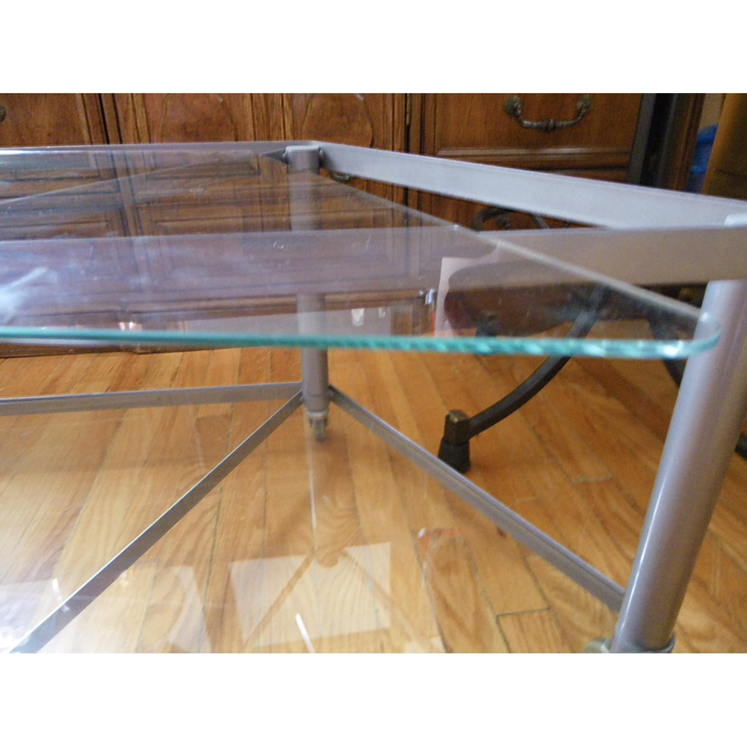 Ikea Glass Table w/ Wheels AptDeco