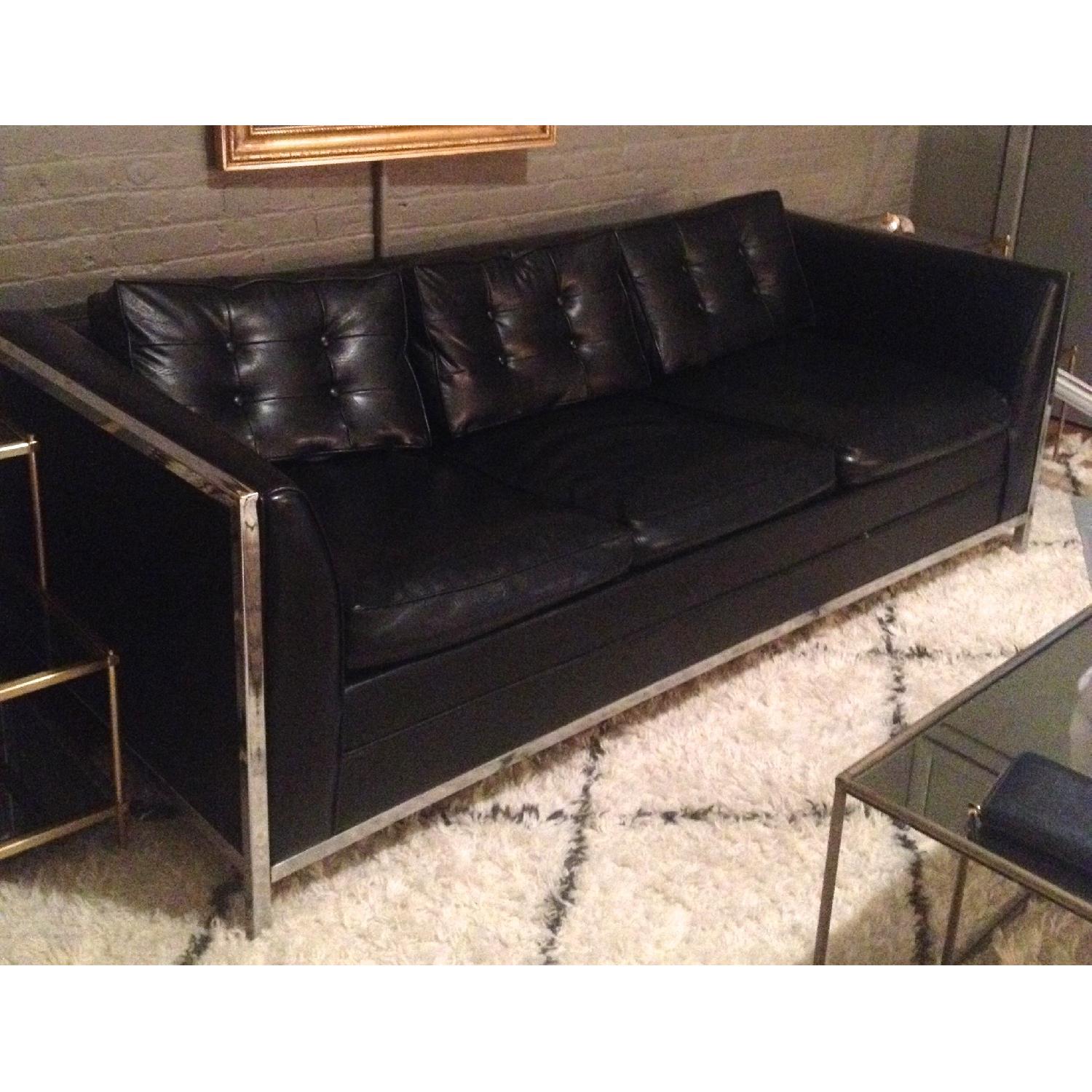 Vintage Modern Knoll Style Sofa in Leather-Like Black Vinyl - image-1