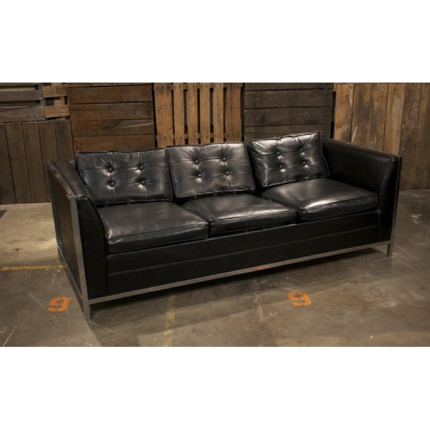 Vintage Modern Knoll Style Sofa in Leather-Like Black Vinyl - image-2