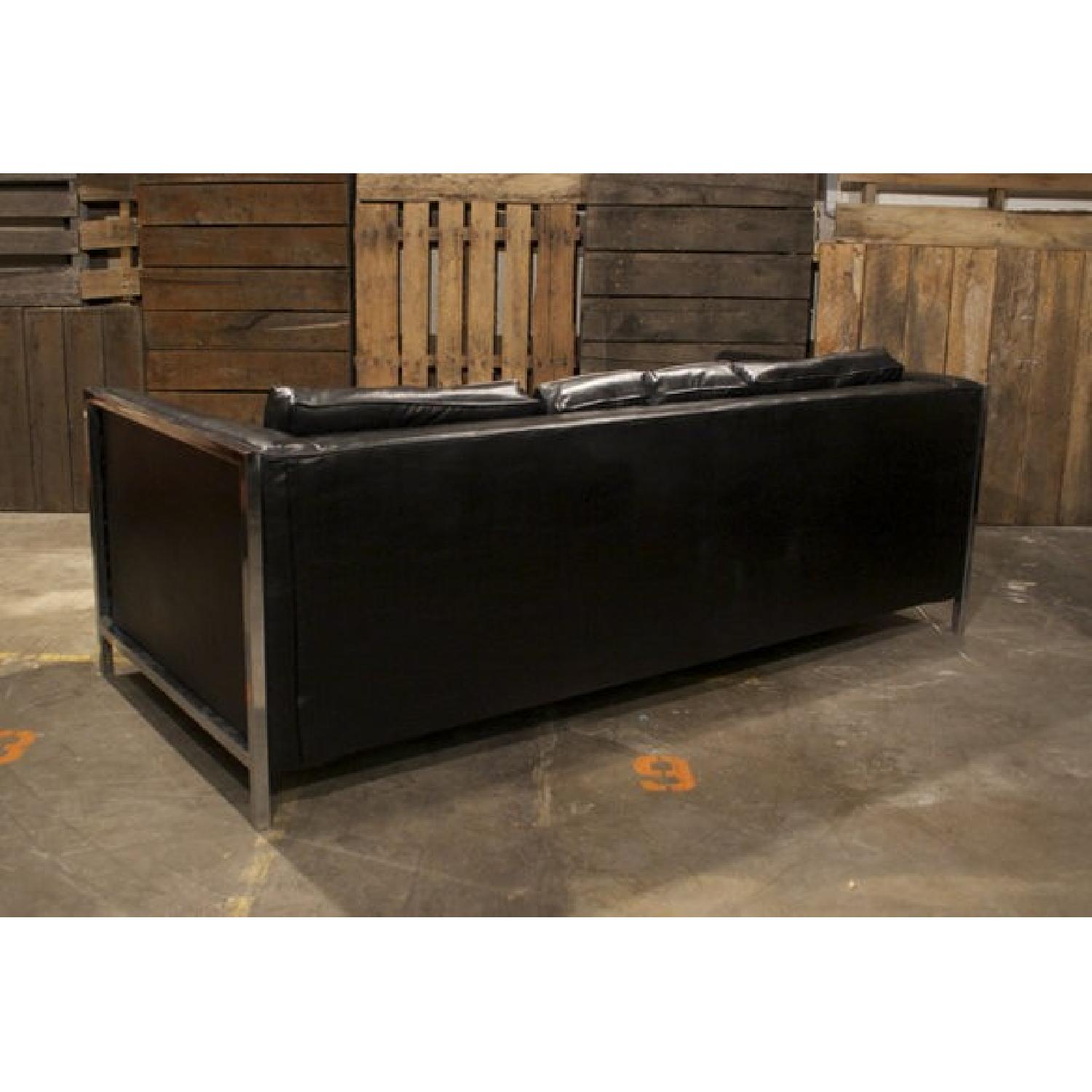 Vintage Modern Knoll Style Sofa in Leather-Like Black Vinyl - image-3