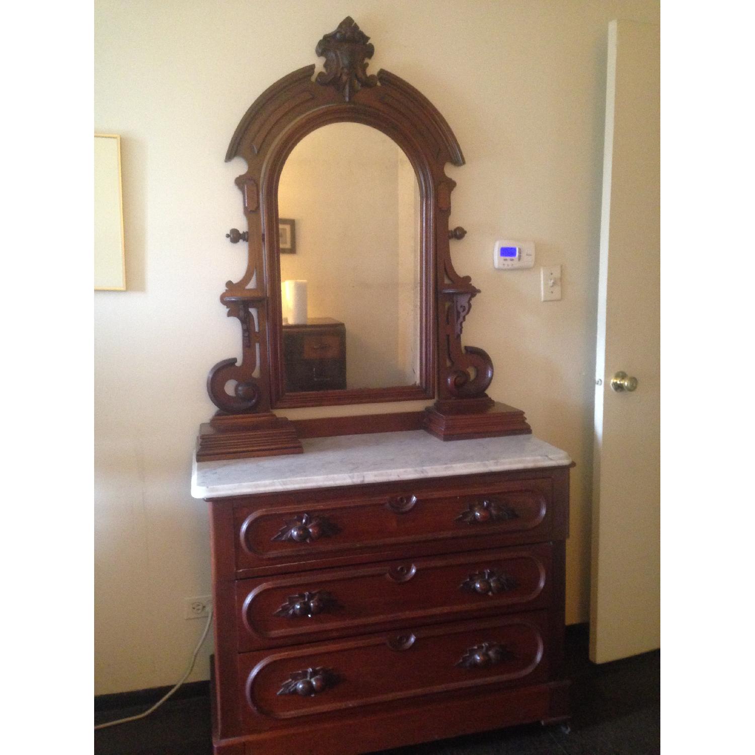 Antique Marble Top Dresser w/ Mirror - image-1