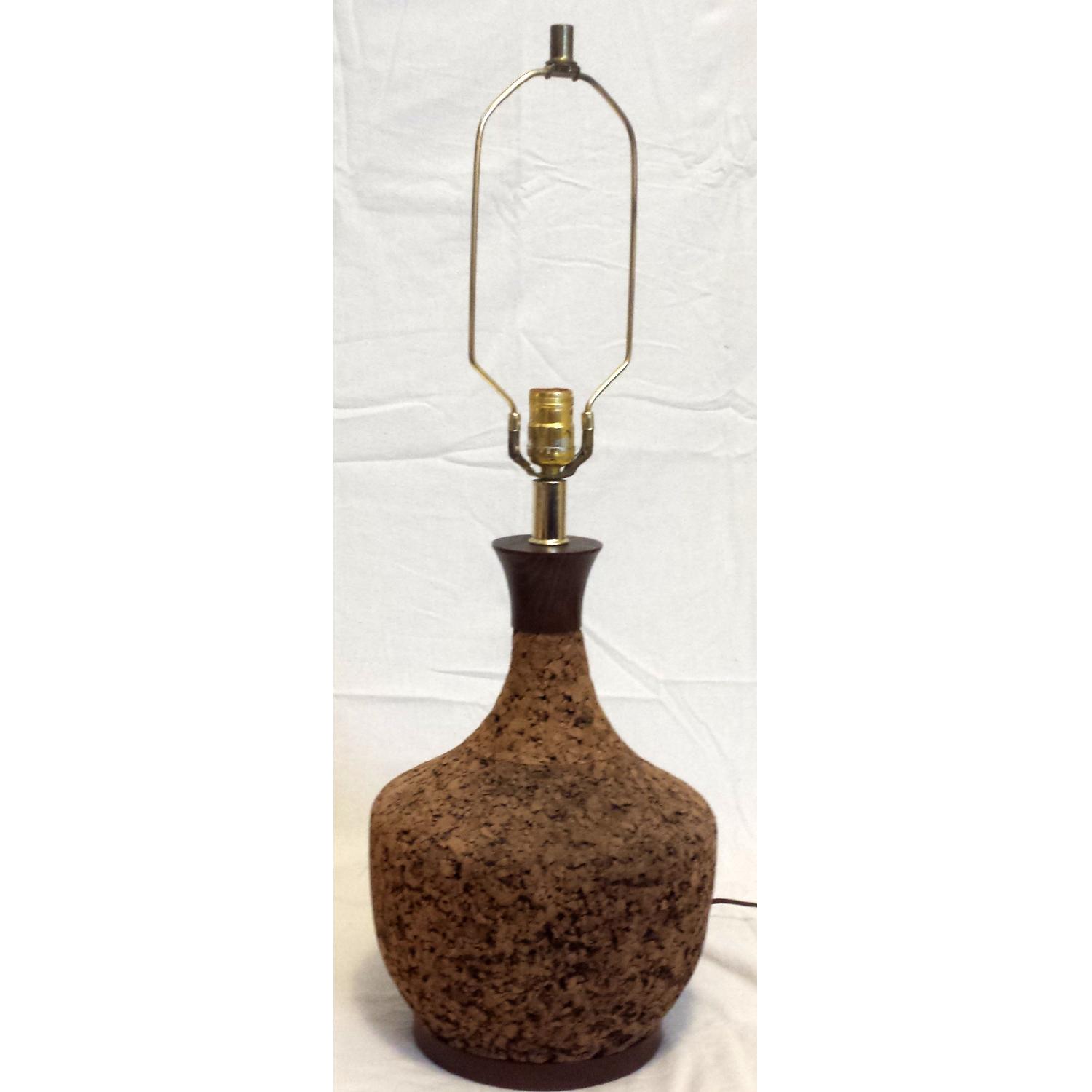 Vintage Mid Century Cork & Wood Sculpted Table Lamp - image-2