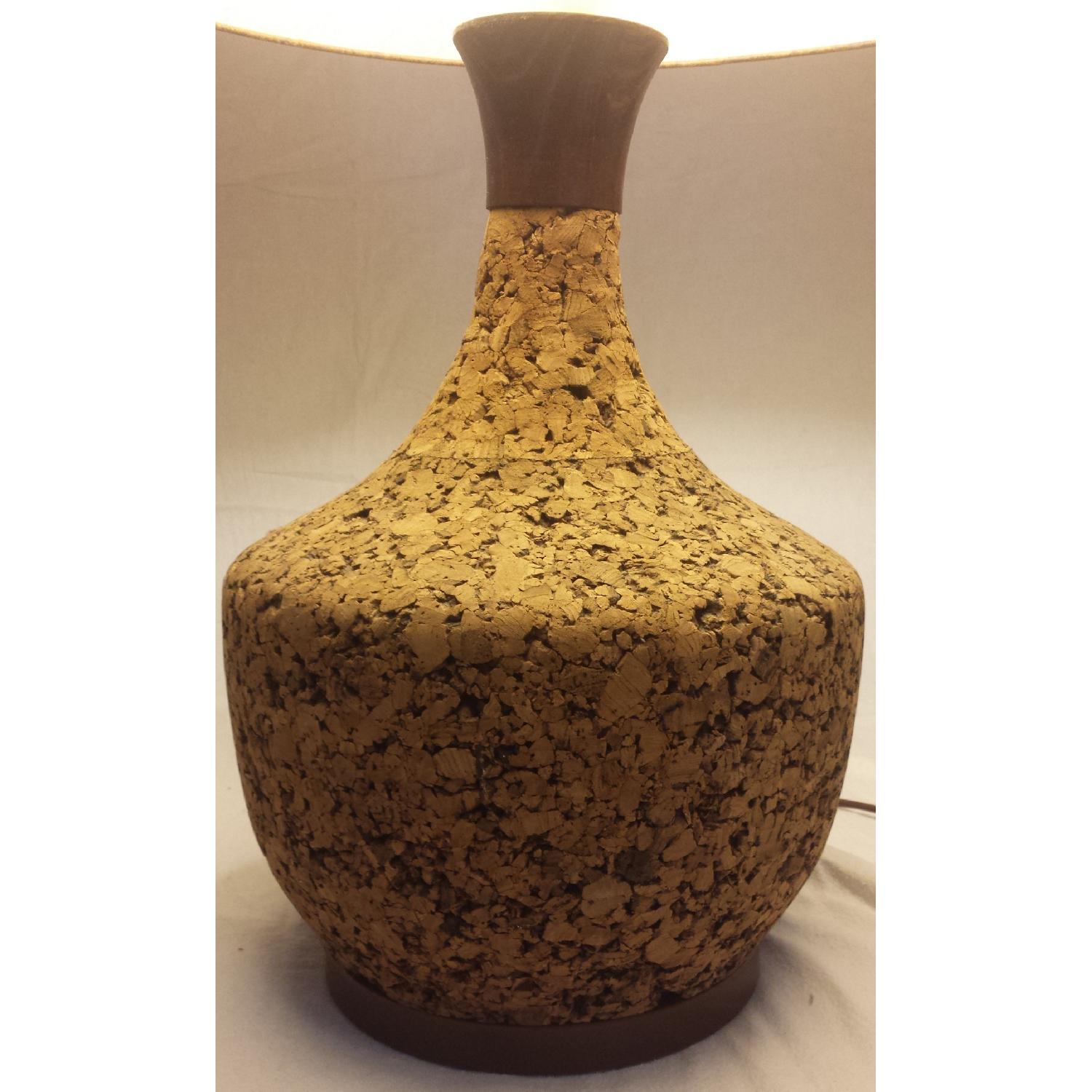 Vintage Mid Century Cork & Wood Sculpted Table Lamp - image-3