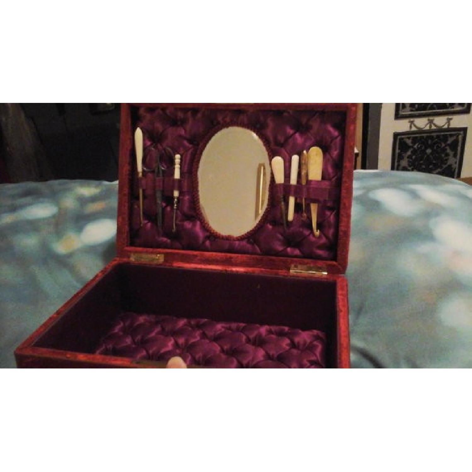 c1880s Victorian Velvet & Satin Tufted Sewing Box - image-1