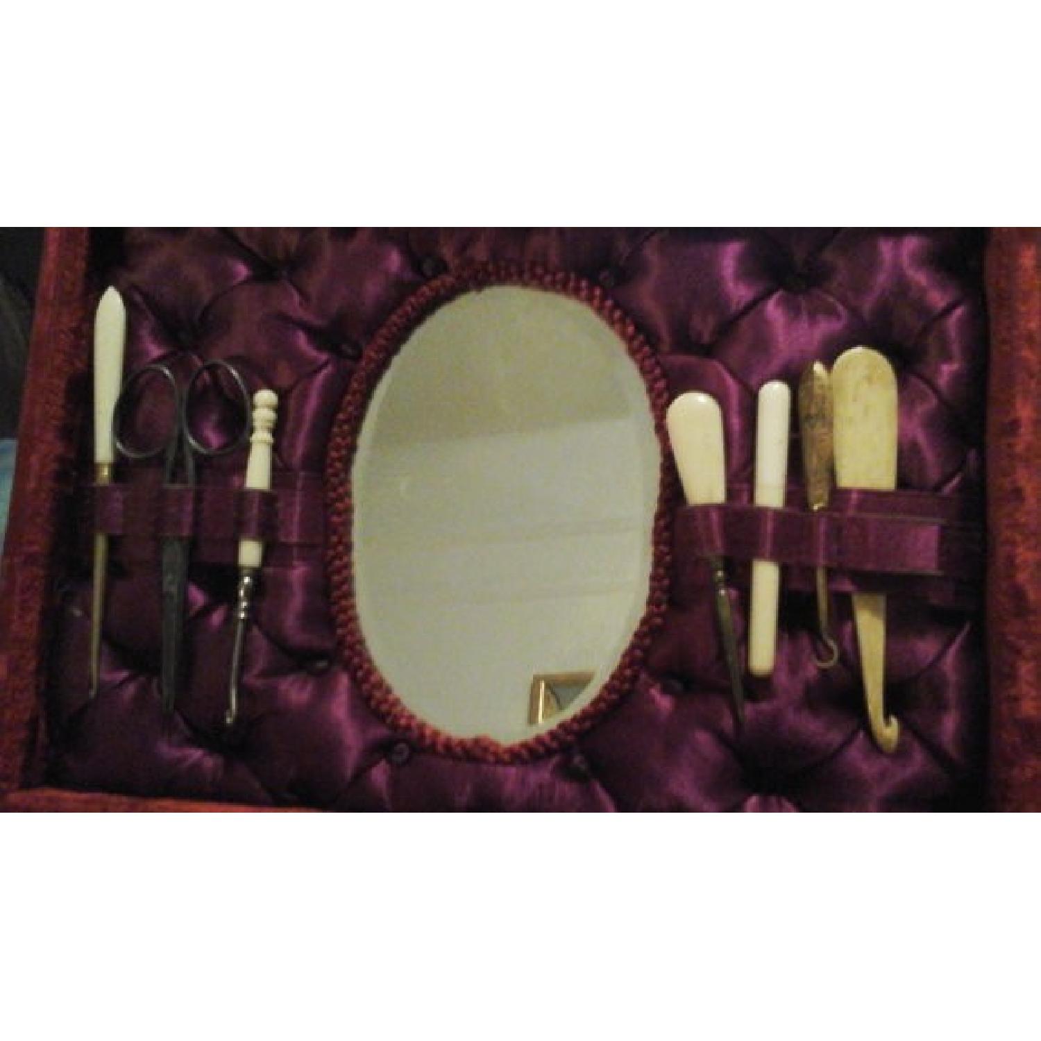 c1880s Victorian Velvet & Satin Tufted Sewing Box - image-3