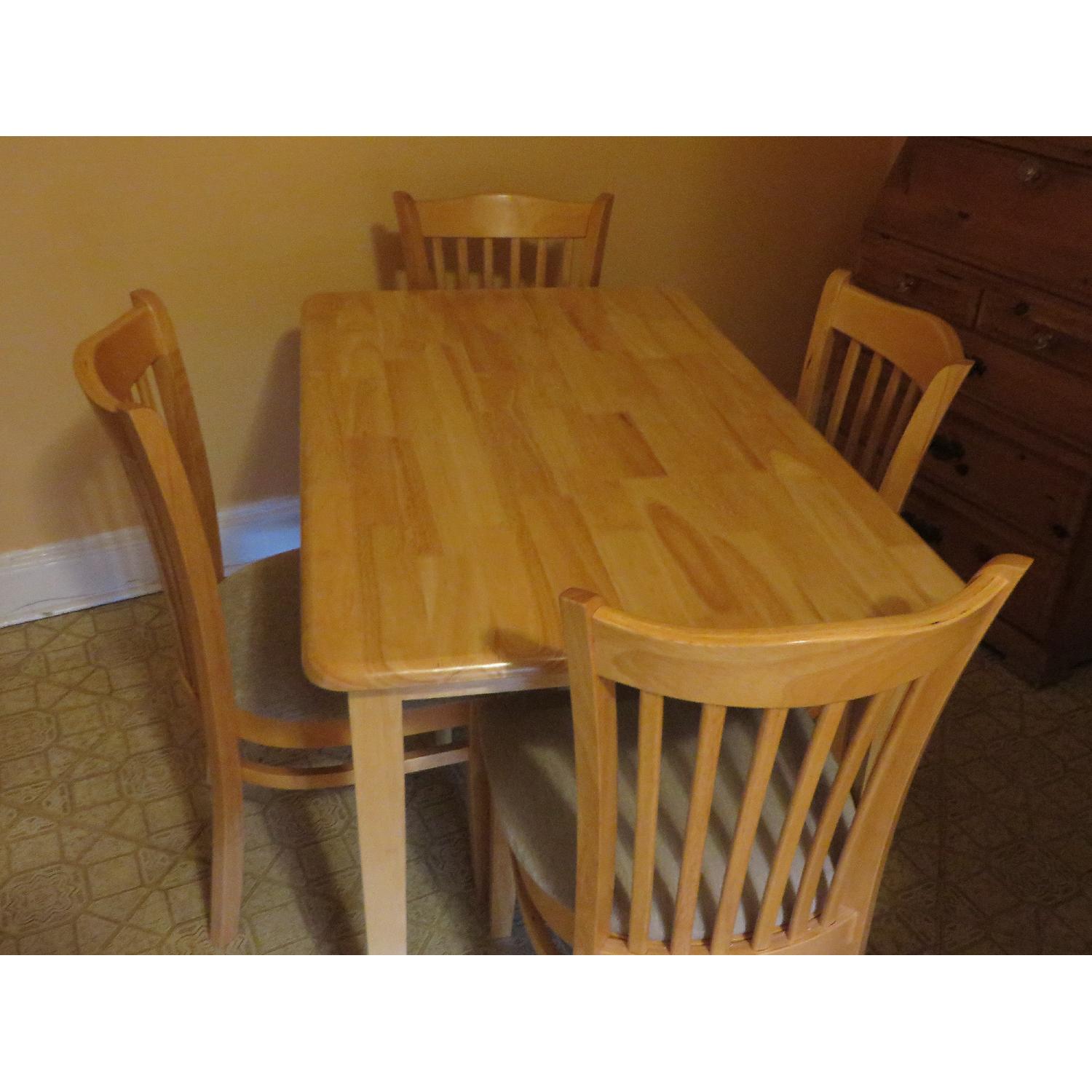 Golden Oak Dinning Table w/ 4 Matching Beige Upholstered Chairs - image-4