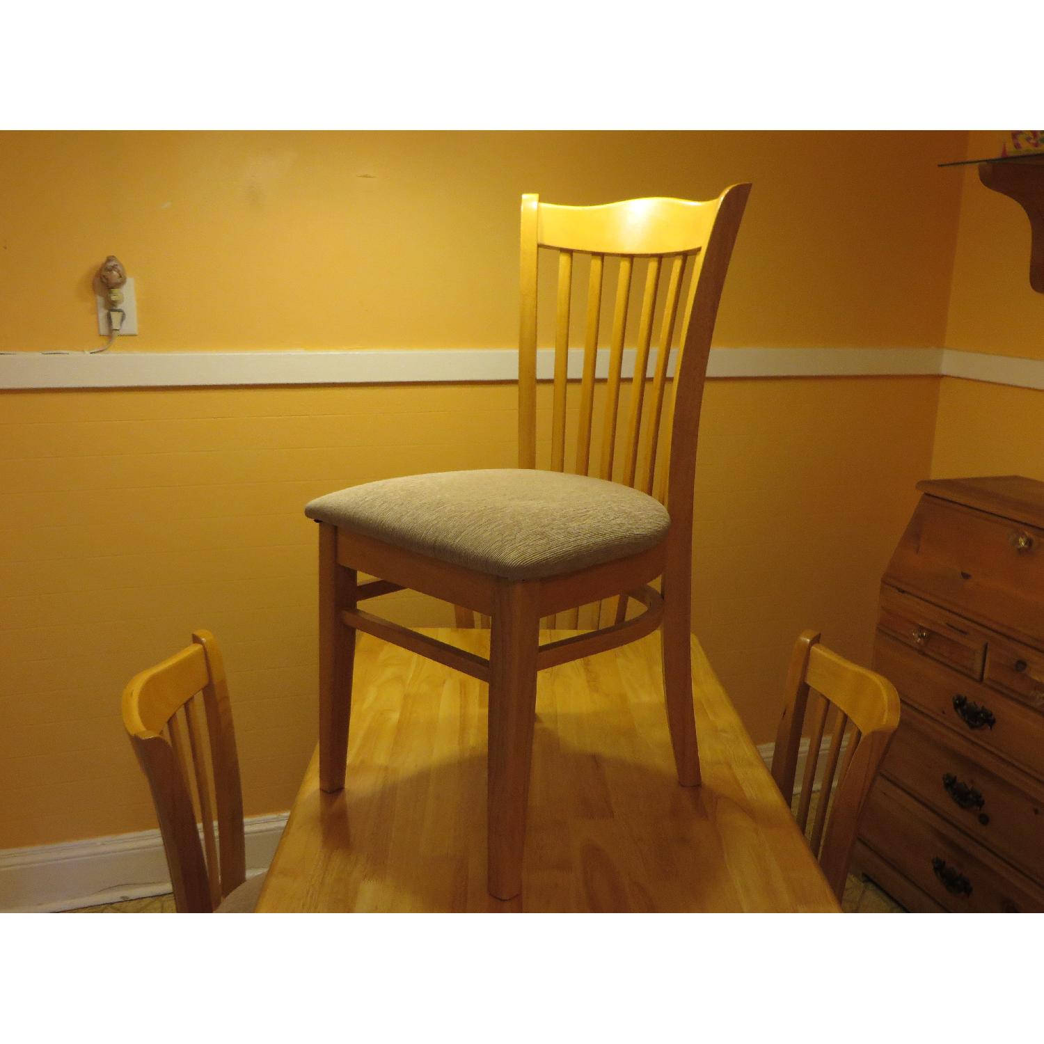 Golden Oak Dinning Table w/ 4 Matching Beige Upholstered Chairs - image-5