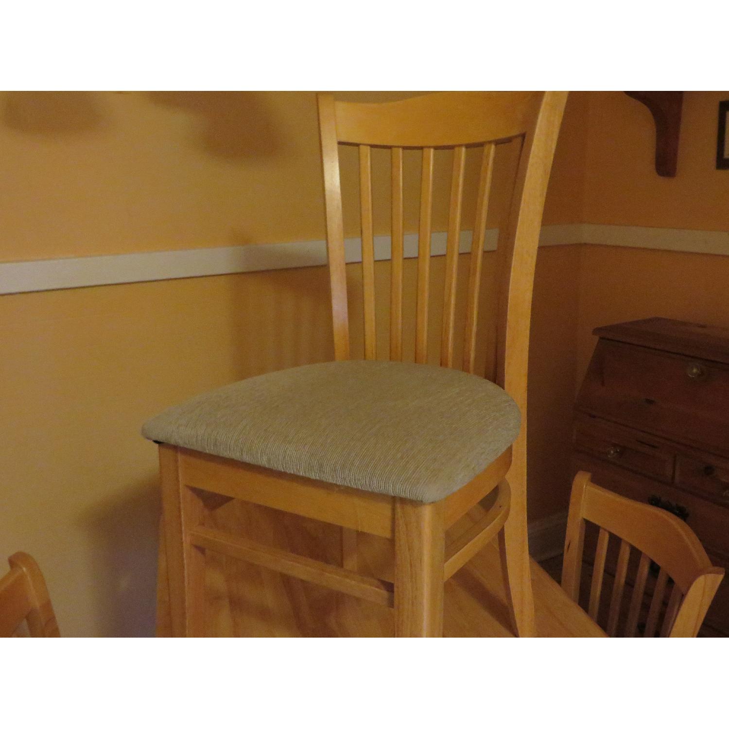 Golden Oak Dinning Table w/ 4 Matching Beige Upholstered Chairs - image-7