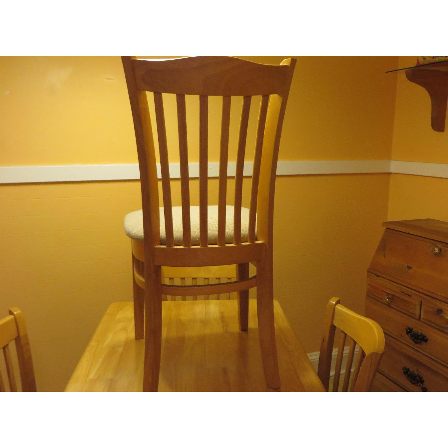 Golden Oak Dinning Table w/ 4 Matching Beige Upholstered Chairs - image-8