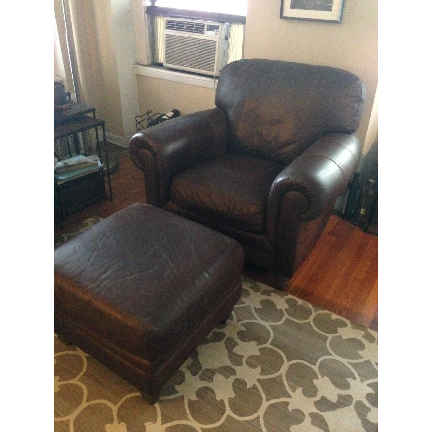 Chocolate Brown Leather Chair w/ Ottoman - image-1
