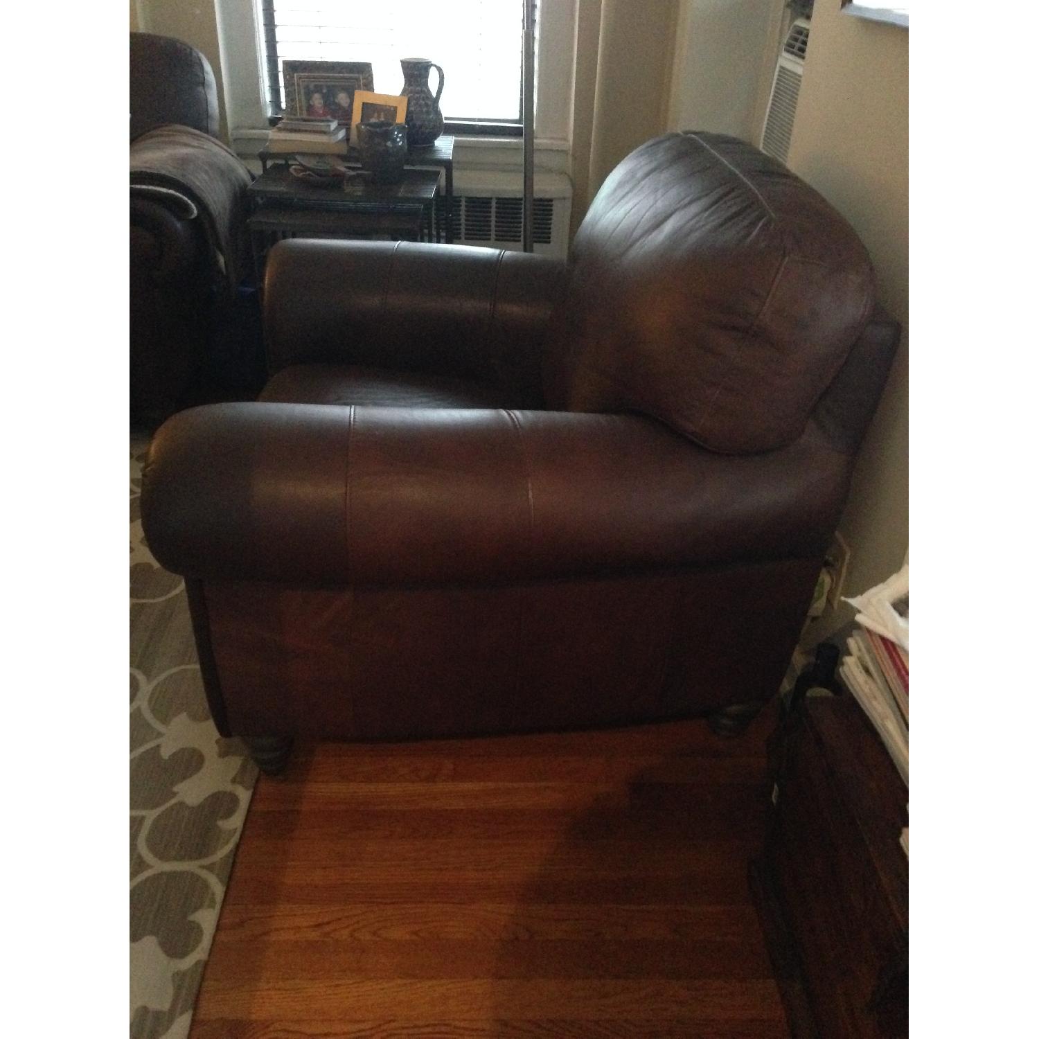 Chocolate Brown Leather Chair w/ Ottoman - image-2