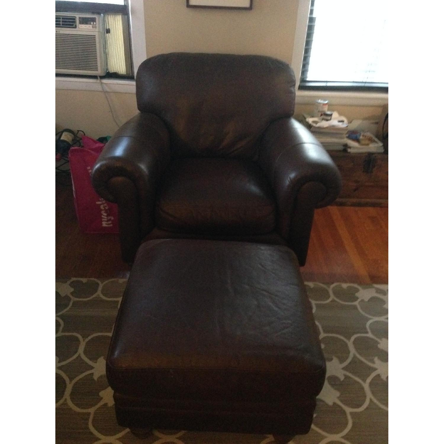 Chocolate Brown Leather Chair w/ Ottoman - image-3