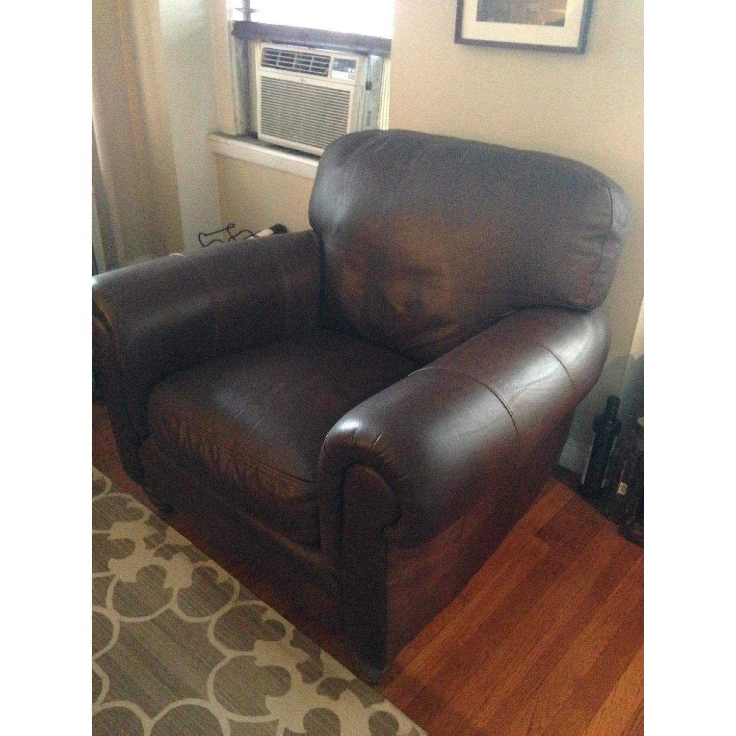 Chocolate Brown Leather Chair w/ Ottoman - image-4