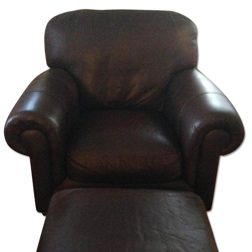 Used Chocolate Brown Leather Chair w/ Ottoman for sale on AptDeco