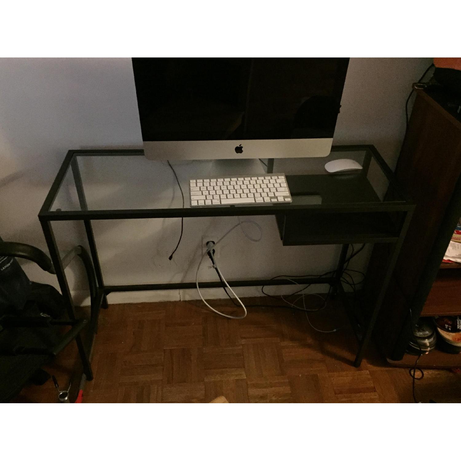 Ikea Glass Top Black Metal Computer Desk - image-1