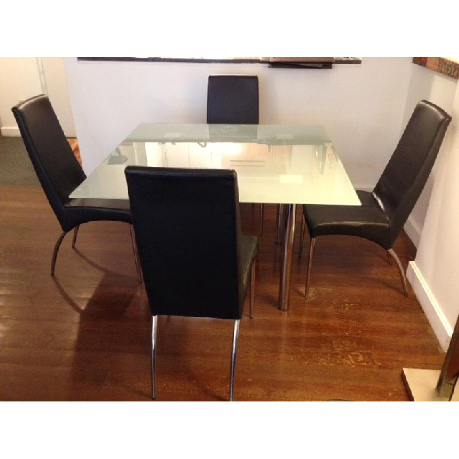 Dining Table + 4 Leather Black Chairs - image-1