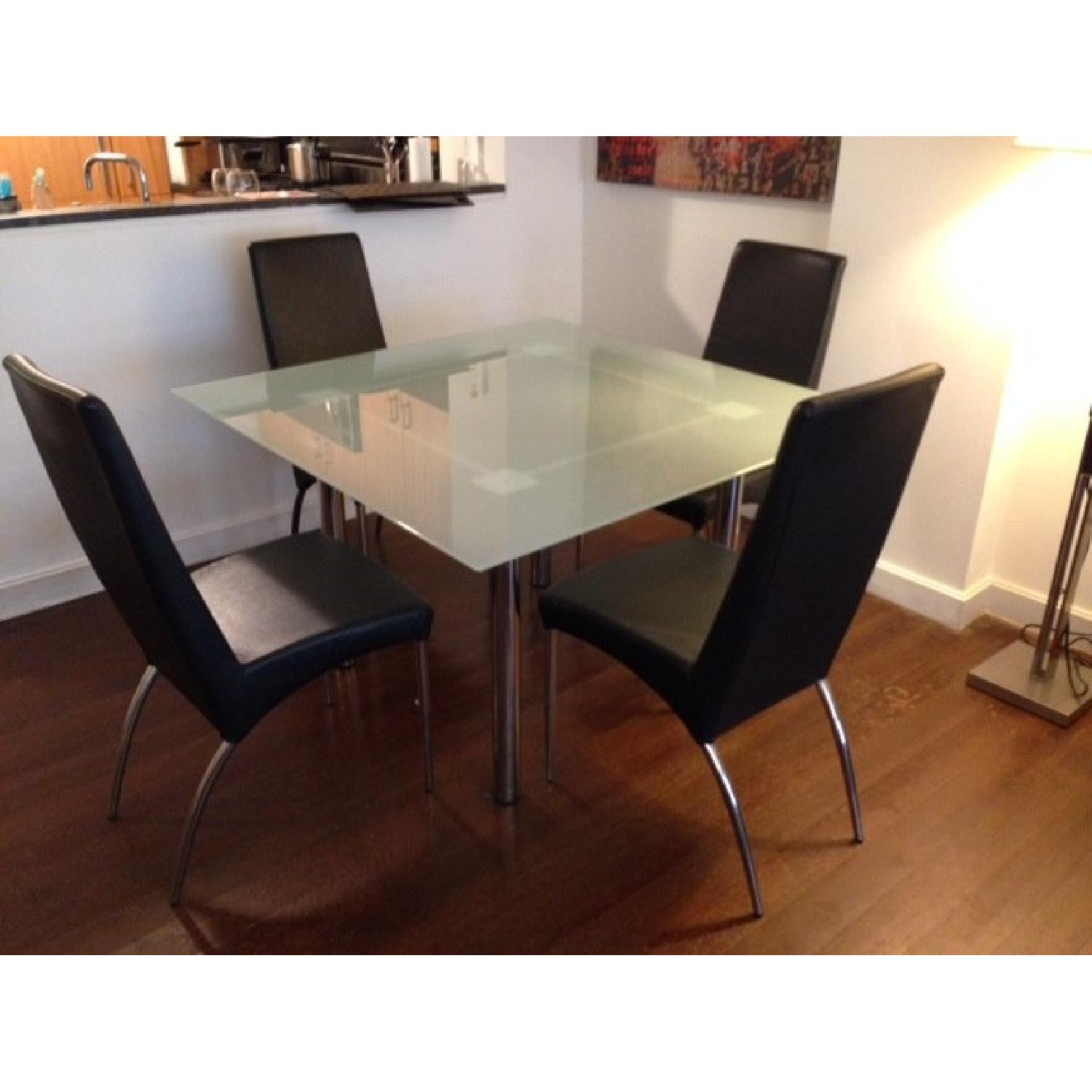 Dining Table + 4 Leather Black Chairs - image-2